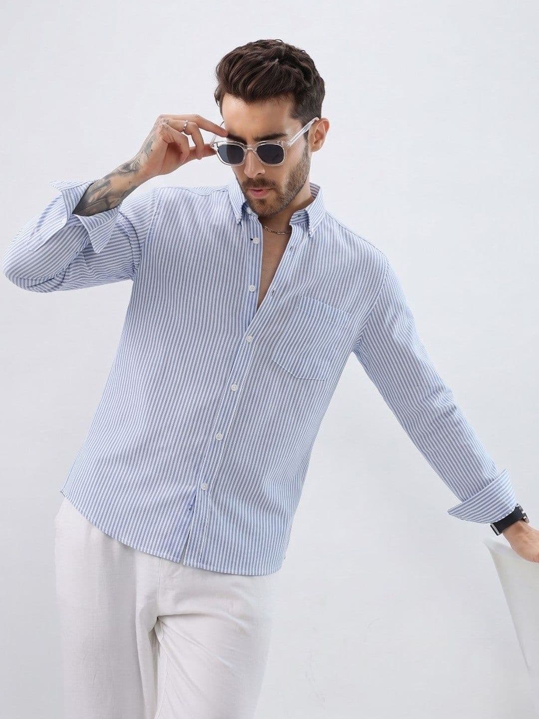 R.Code by The Roadster Life Co. Men Standard Striped Casual Shirt
