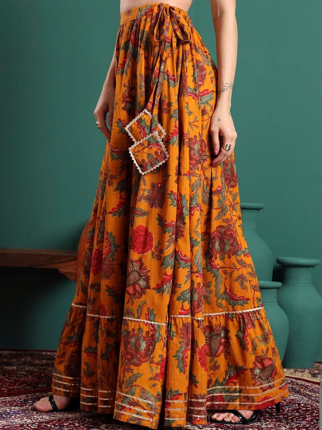 Sangria Women Cotton Cotton Cambric Floral Maxi Tiered Skirt thumbnail 6
