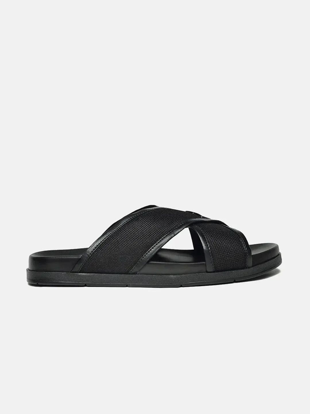 ZEESH Self Design Aero Navy Leather Sliders thumbnail 5