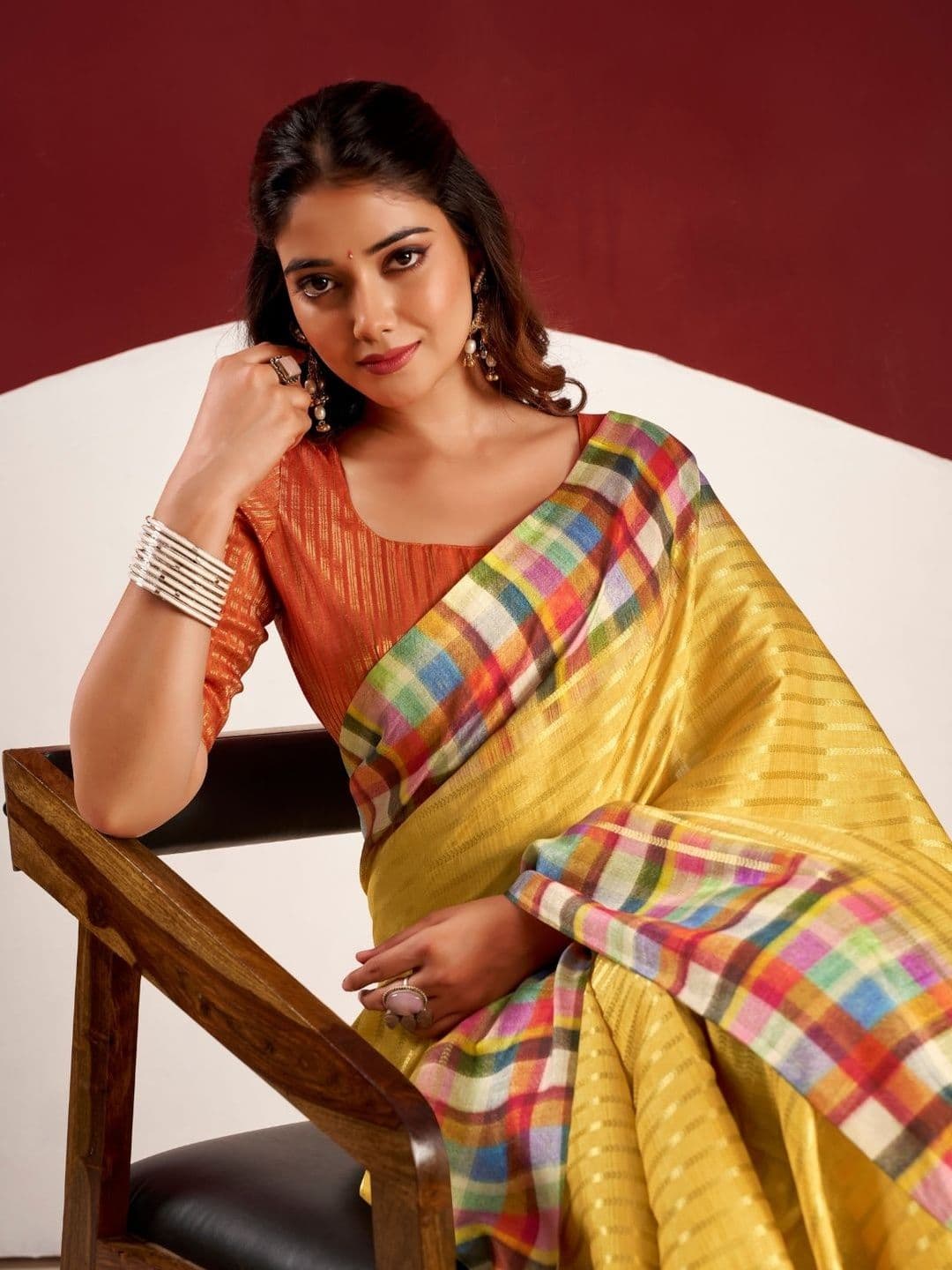 House of Pataudi Striped Tussar Sarees Blouse Piece thumbnail 4