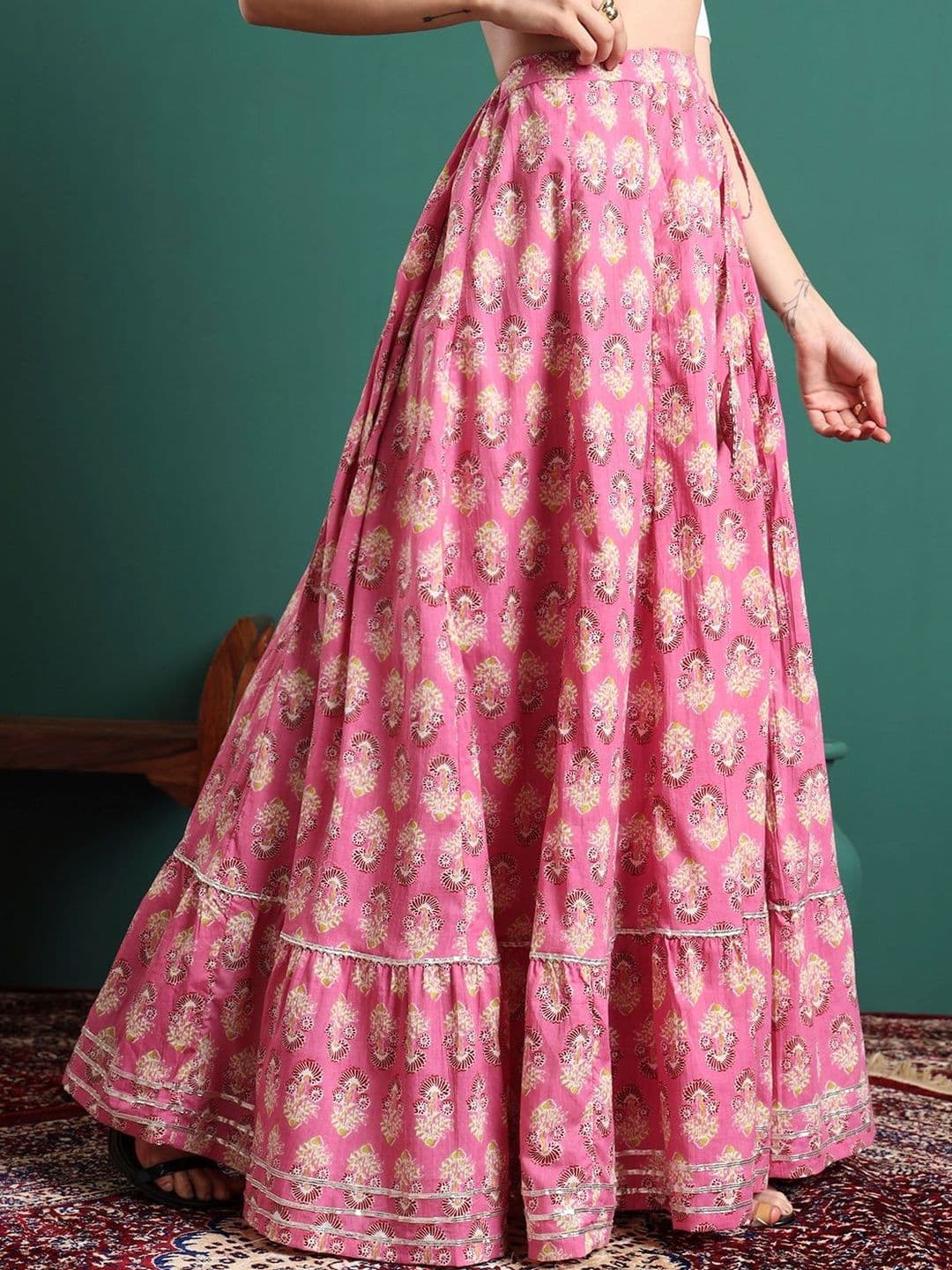 Sangria Women Cotton Floral Maxi Flared Skirt thumbnail 3