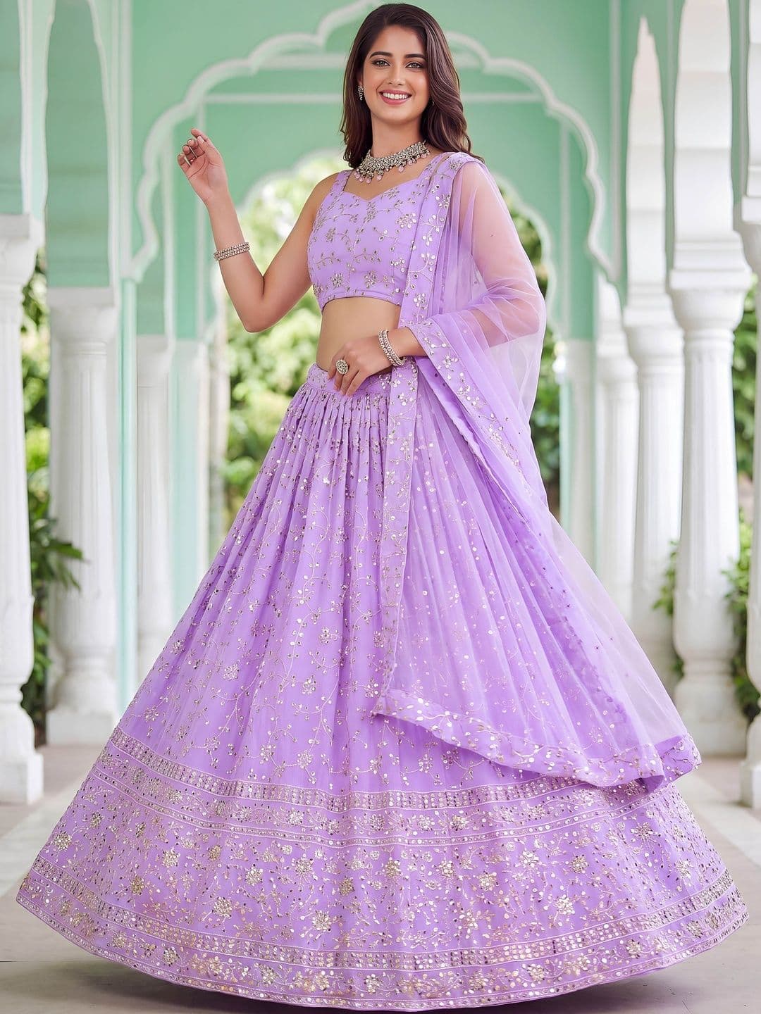 Zeel Clothing Embellished Sequinned Semi-Stitched Lehenga & Blouse With Dupatta thumbnail 4