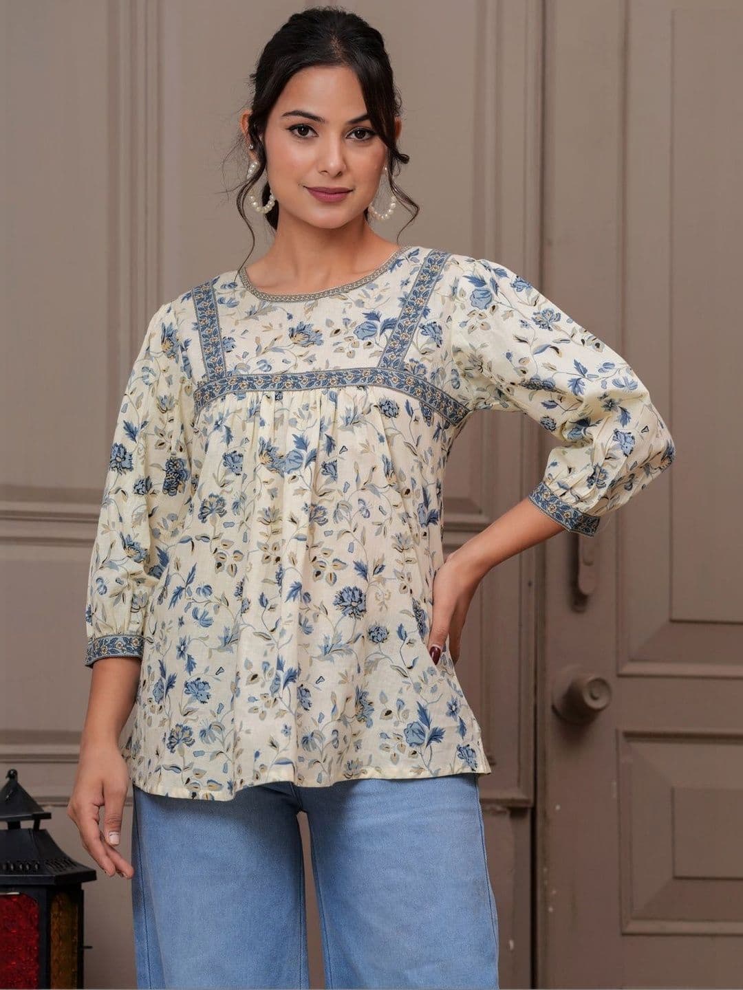 Sangria Floral Printed Pure Cotton Round Neck Straight Kurtis thumbnail 7