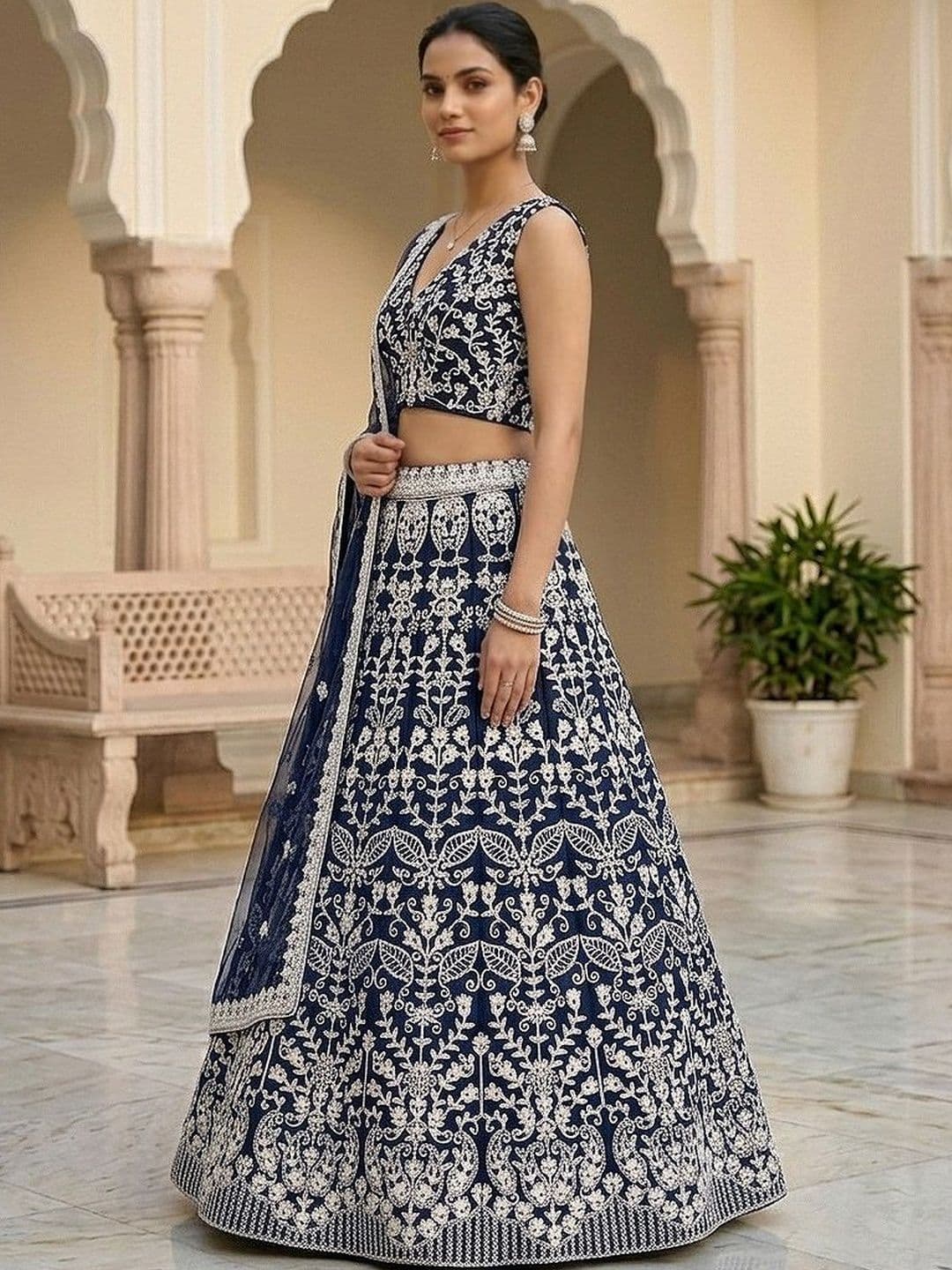 KALINI Embellished Semi-Stitched Lehenga & Blouse With Dupatta thumbnail 3