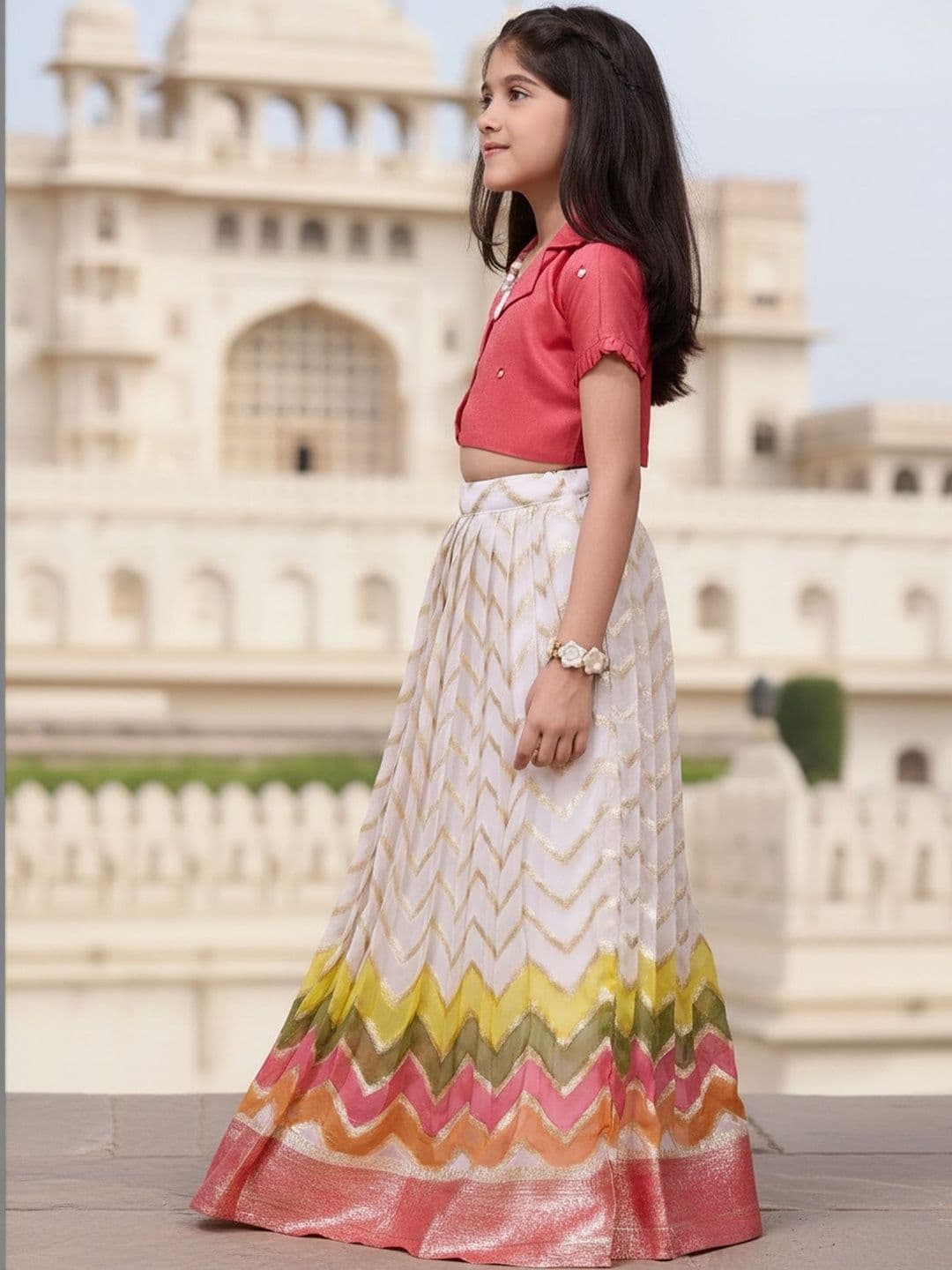 KALANANDI Girls Mirror Work Ready to Wear Lehenga & thumbnail 7