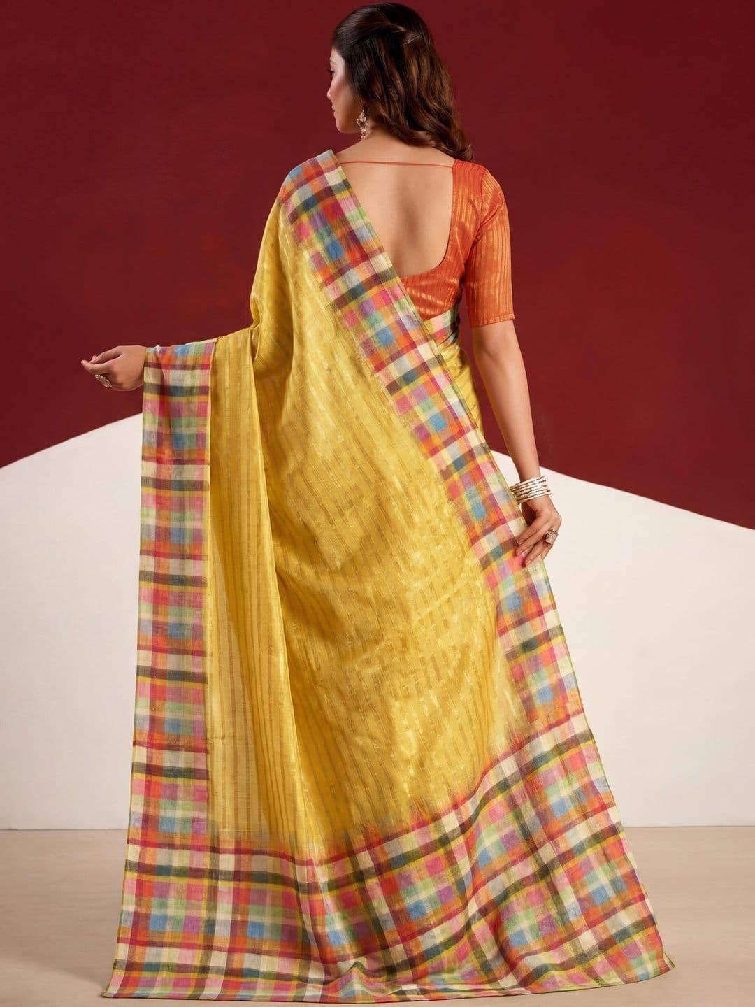 House of Pataudi Striped Tussar Sarees Blouse Piece thumbnail 2