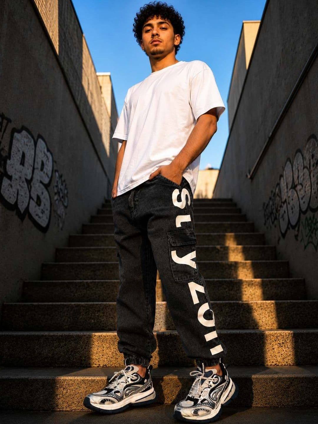 styzon Men Loose Jogger Mid-Rise Light Fade Jeans thumbnail 2