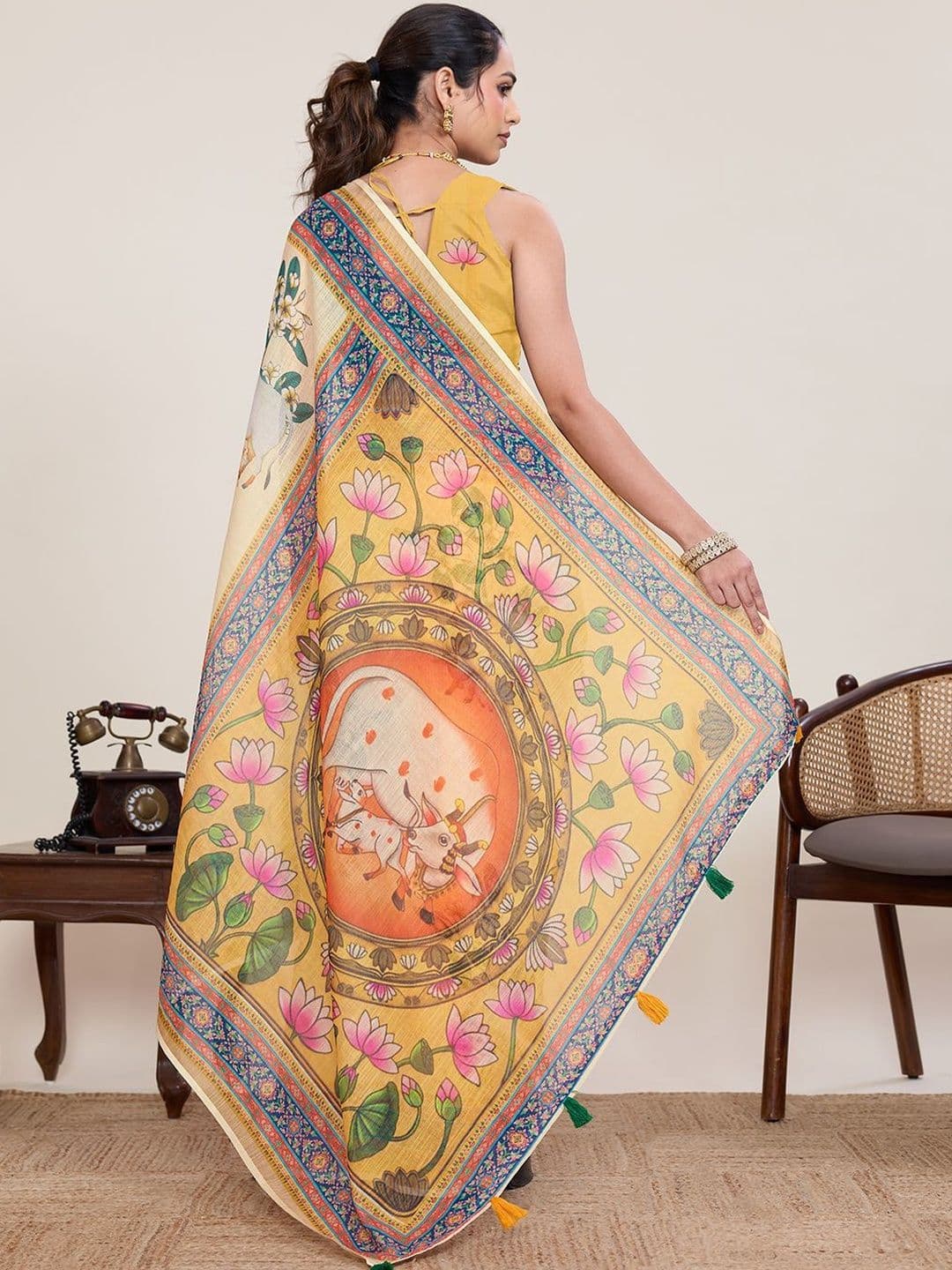 VEDANT VASTRAM Ethnic Motifs Linen Blend Handloom Saree thumbnail 2