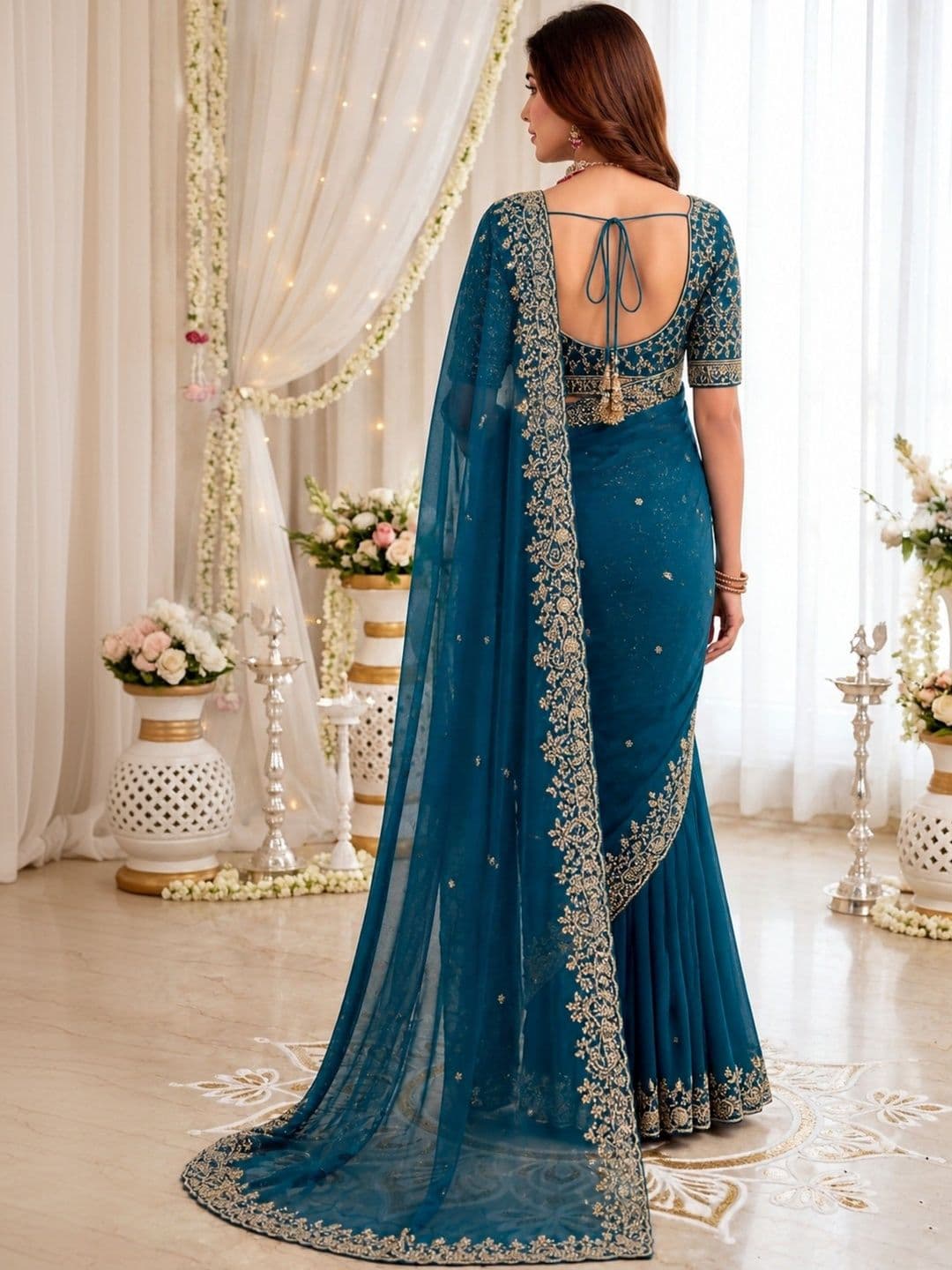 KALINI Embellished Embroidered Poly Georgette Heavy Work Saree thumbnail 3