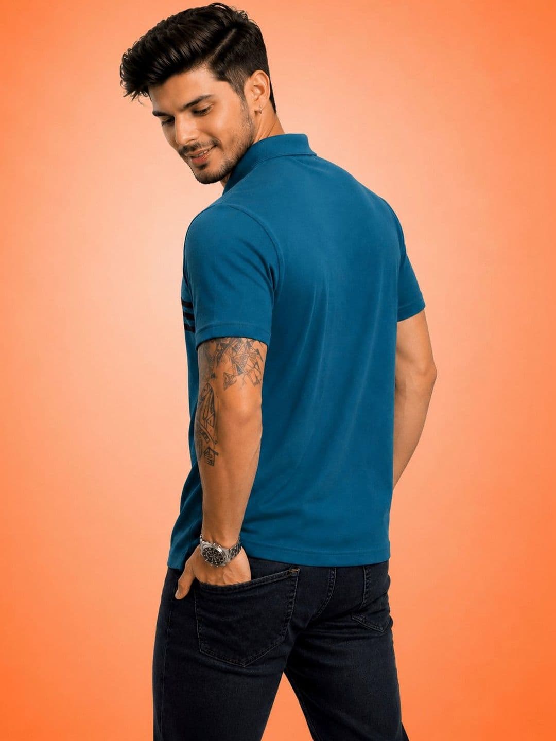 HERE&NOW Men Striped Polo Collar T-shirt thumbnail 5