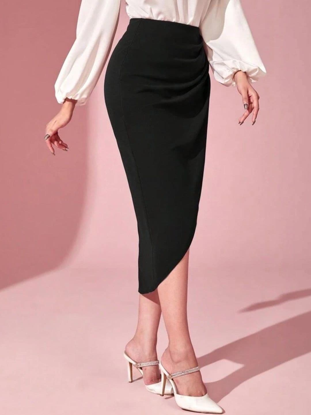 JINJIN FASHION Women Draped Front Slit Midi Wrap Skirt thumbnail 2