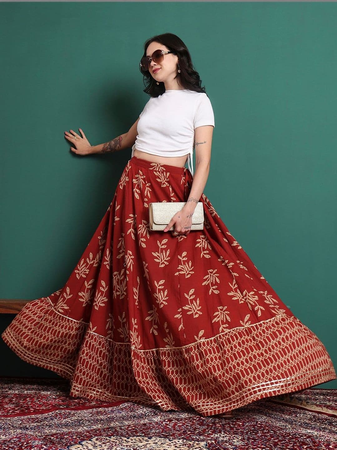 Sangria Women Cotton Cotton Cambric Floral Maxi Flared Skirt - view 1