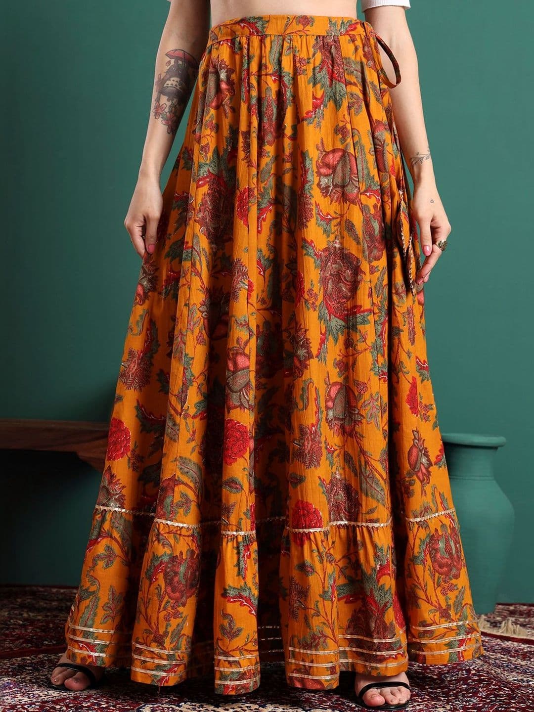 Sangria Women Cotton Cotton Cambric Floral Maxi Tiered Skirt - view 1