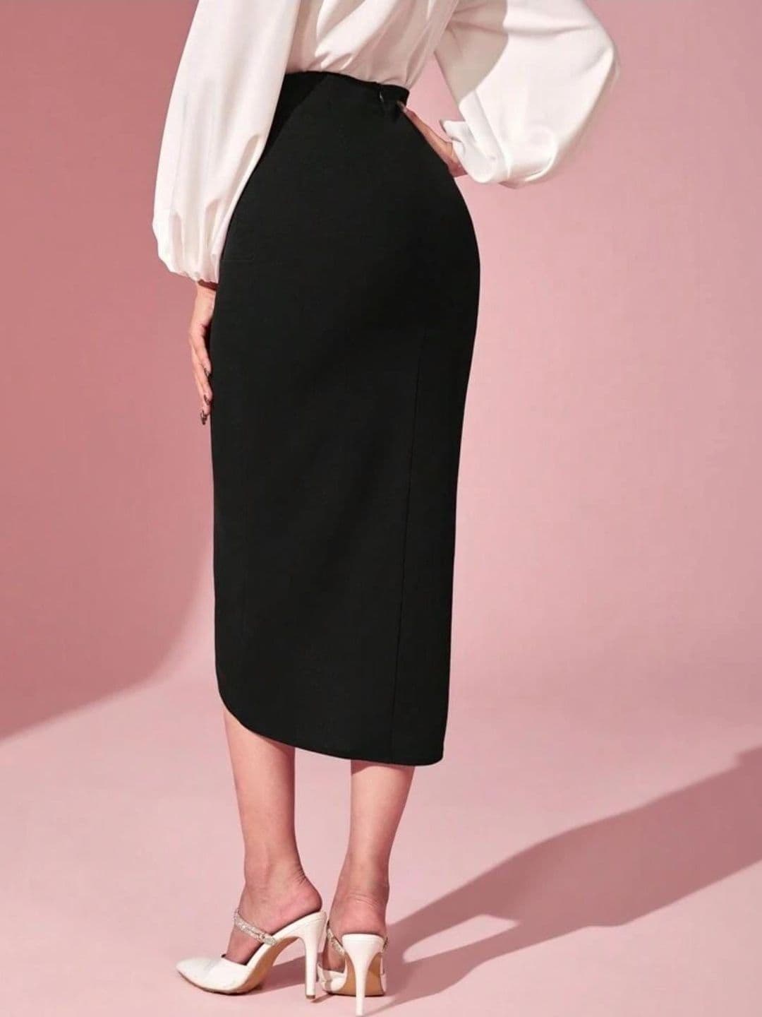 JINJIN FASHION Women Draped Front Slit Midi Wrap Skirt thumbnail 3