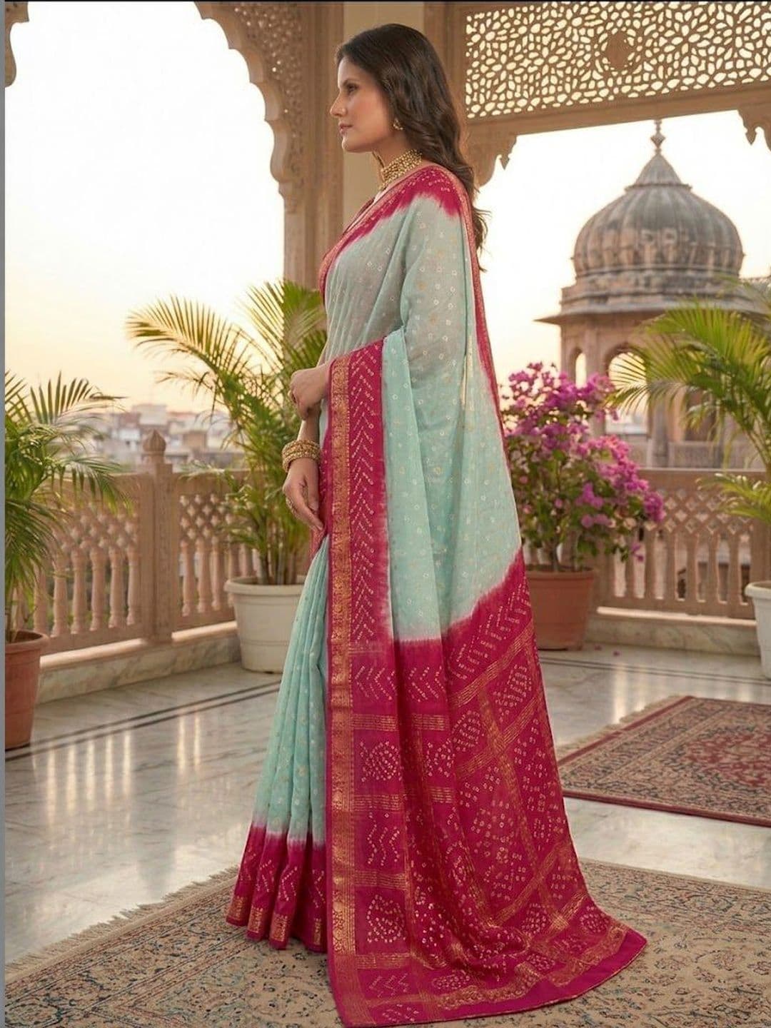AV FASHION Bandhani Zari Poly Georgette Handloom Bandhani Saree thumbnail 5