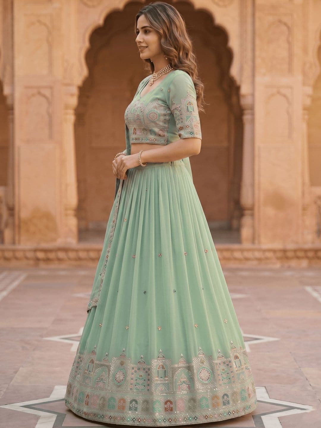 Jogmaya Fashion Embroidered Sequinned Semi-Stitched Lehenga & Blouse With Dupatta thumbnail 2