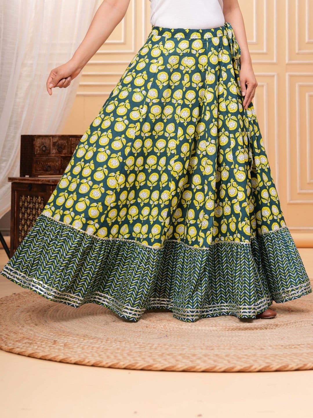 Sangria Women Cotton Cambric Floral Maxi Flared Skirt thumbnail 6