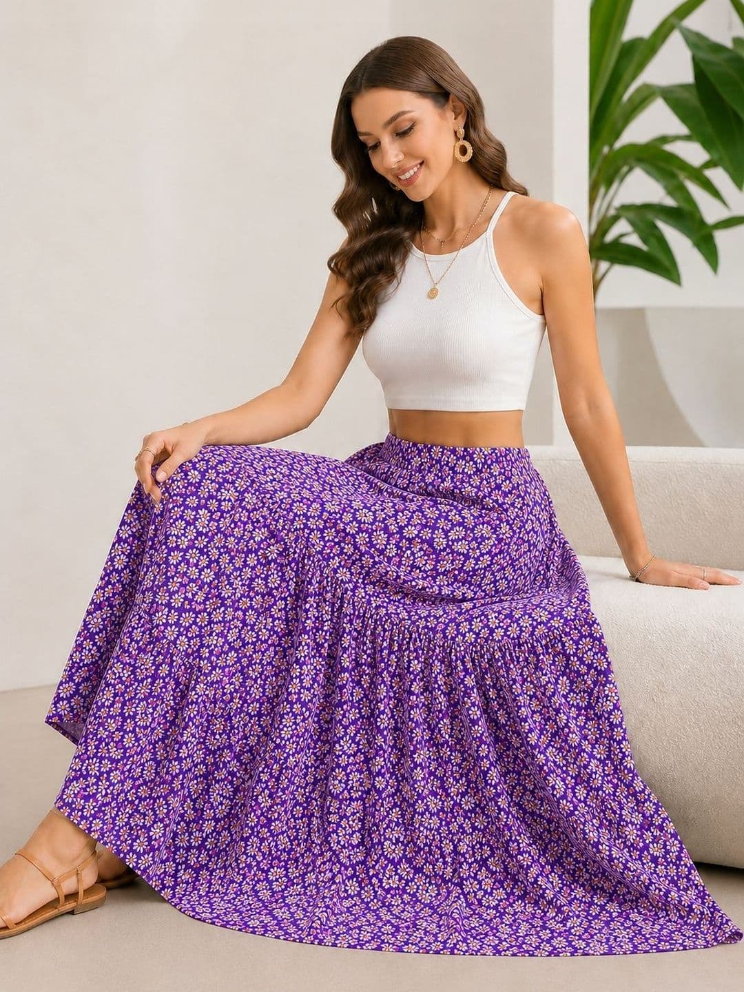 AmorLuxe Women Floral Maxi A-Line Skirt thumbnail 5