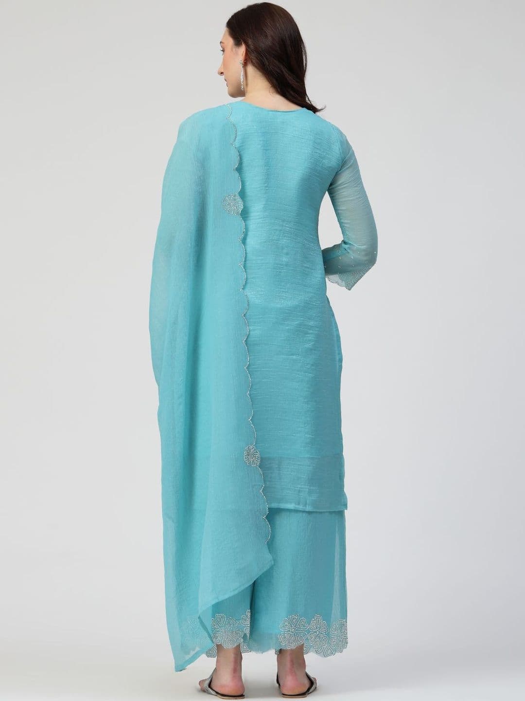 TS LIFESTYLE Women Ethnic Motifs Embroidered Regular Sequinned Kurta with Palazzos & With Dupatta thumbnail 6