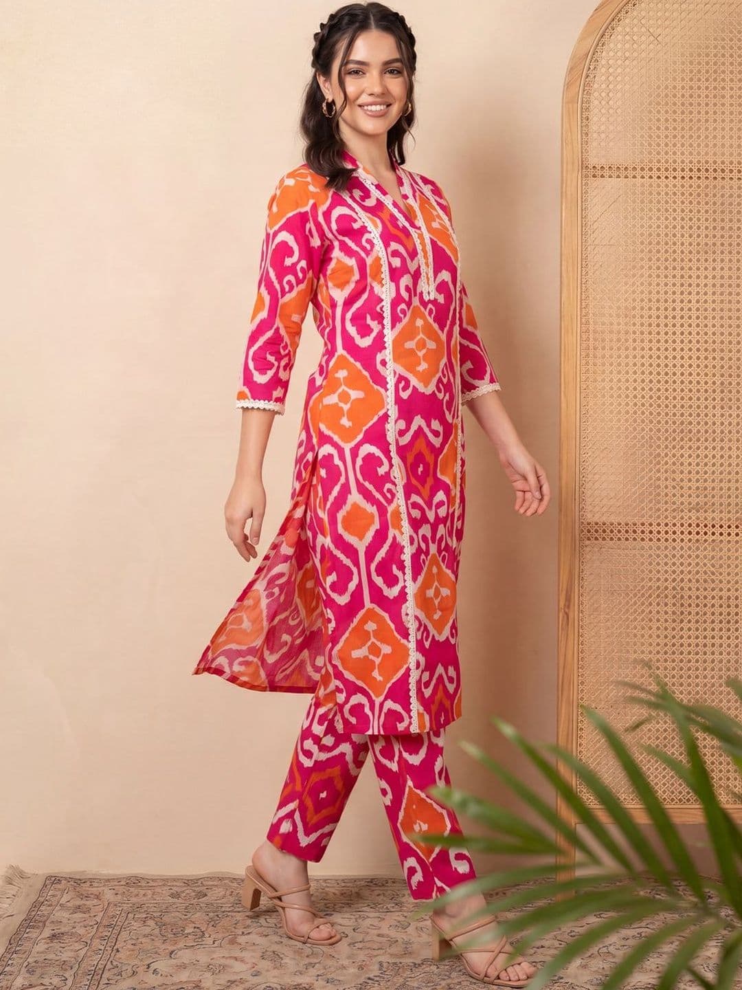 Indo Era Women Ethnic Motifs Printed Regular Pure Cotton Kurta with Trousers thumbnail 6