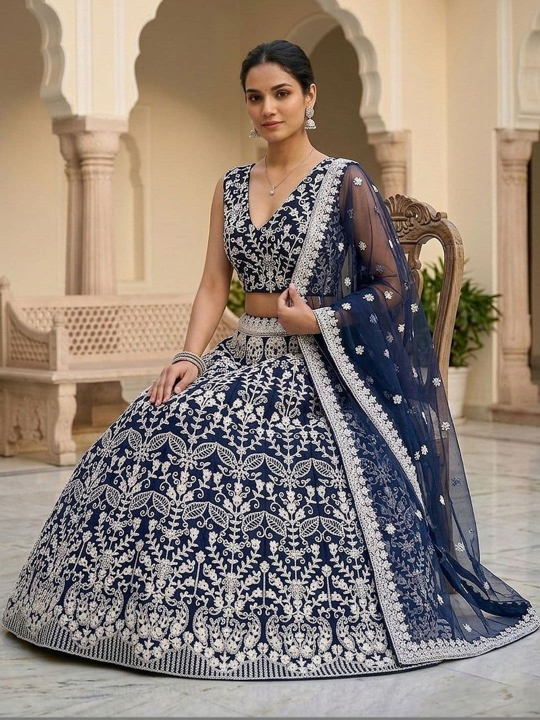Warthy Ent Embroidered Semi-Stitched Lehenga & Blouse With Dupatta thumbnail 2