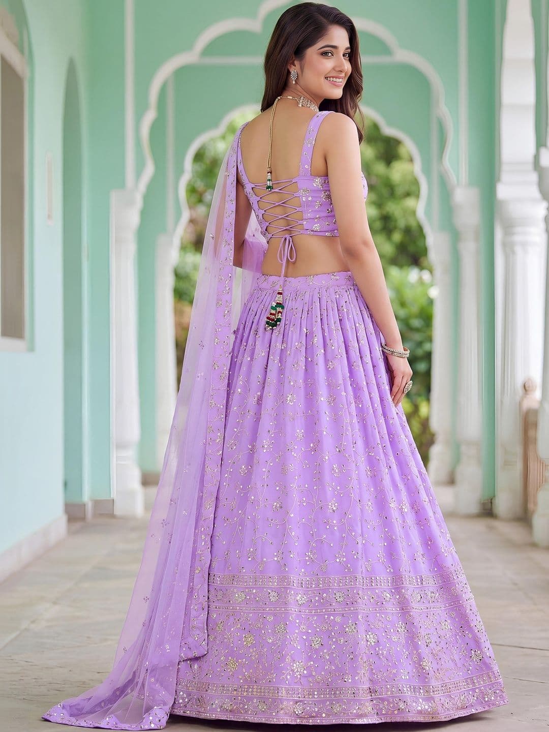 ETHNIC PLUS Embellished Sequinned Semi-Stitched Lehenga & Blouse With Dupatta thumbnail 5
