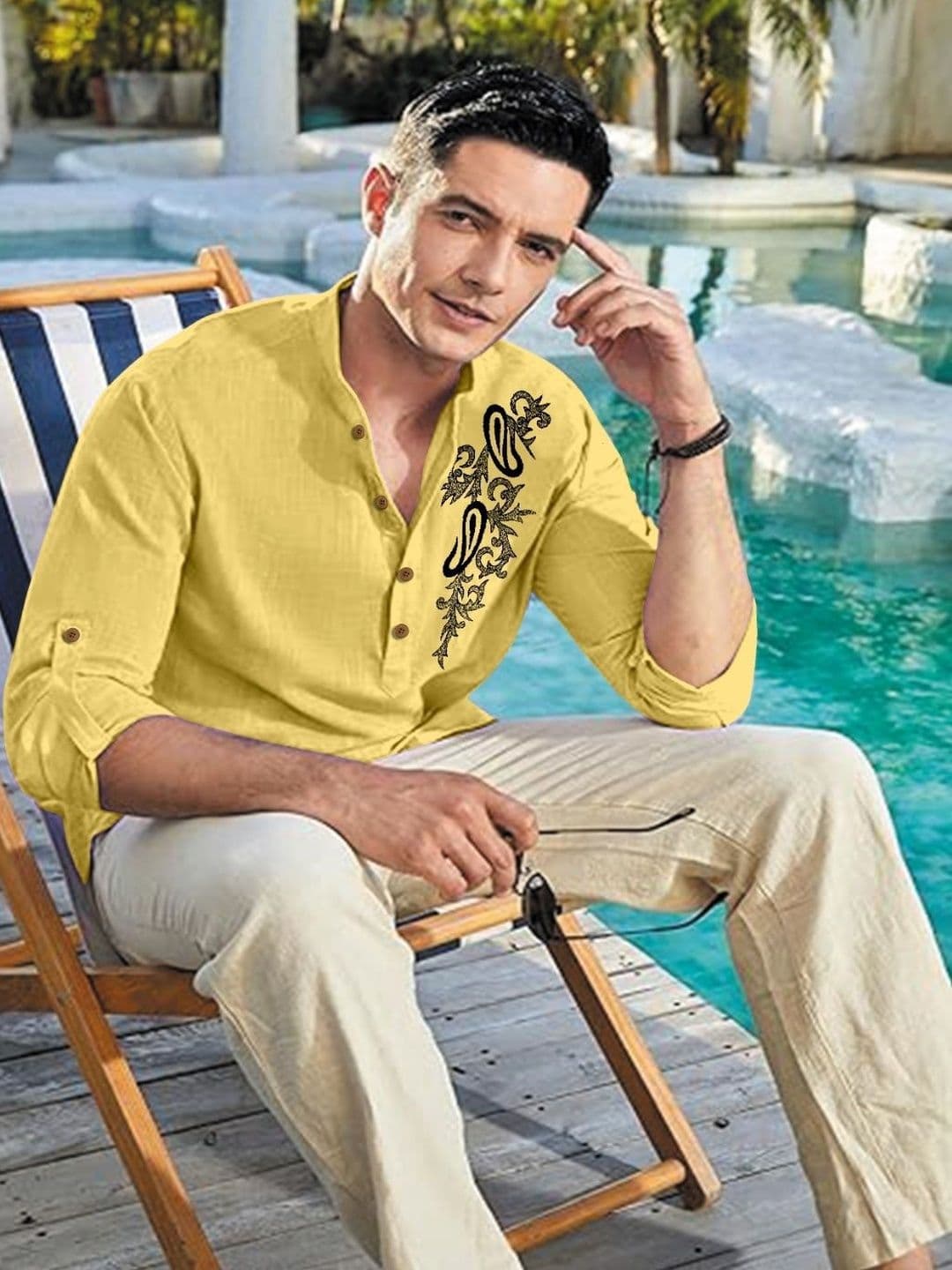 CLOTHING VEDA Men Floral Mandarin Collar Kurta thumbnail 4