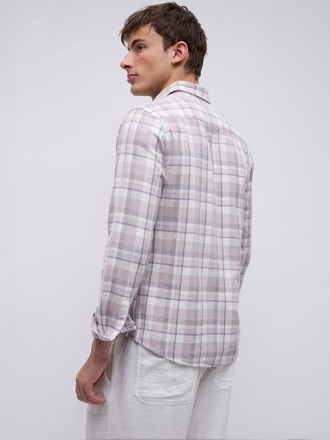 VASTRADO Dusty Pink Micro Herringbone Windowpane Checks Shirt thumbnail 3