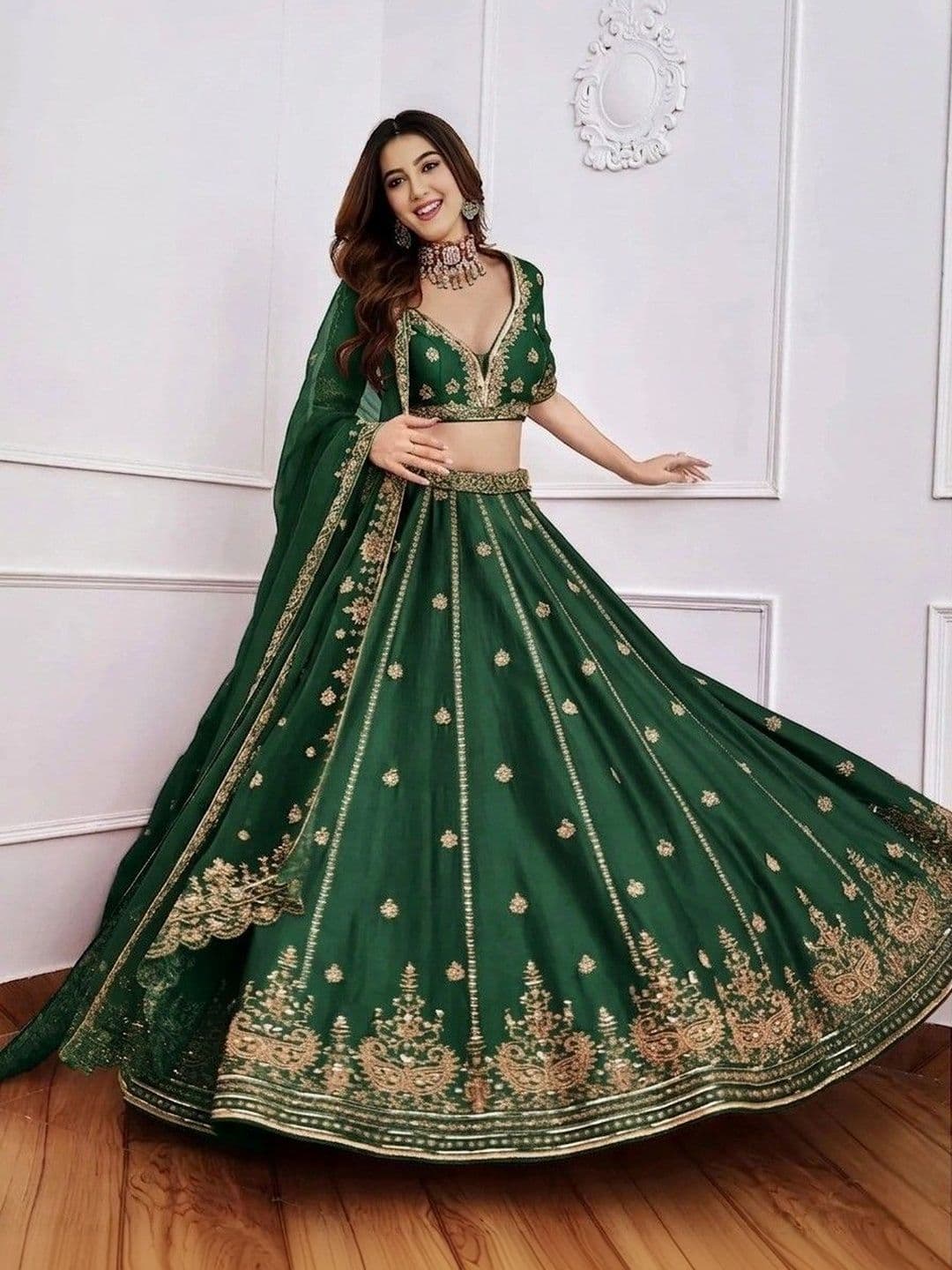 BAESD Embroidered Semi-Stitched Lehenga & Blouse With Dupatta thumbnail 3