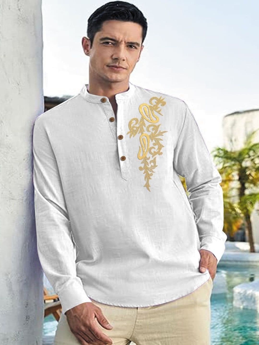 CLOTHING VEDA Men Floral Mandarin Collar Kurta thumbnail 5