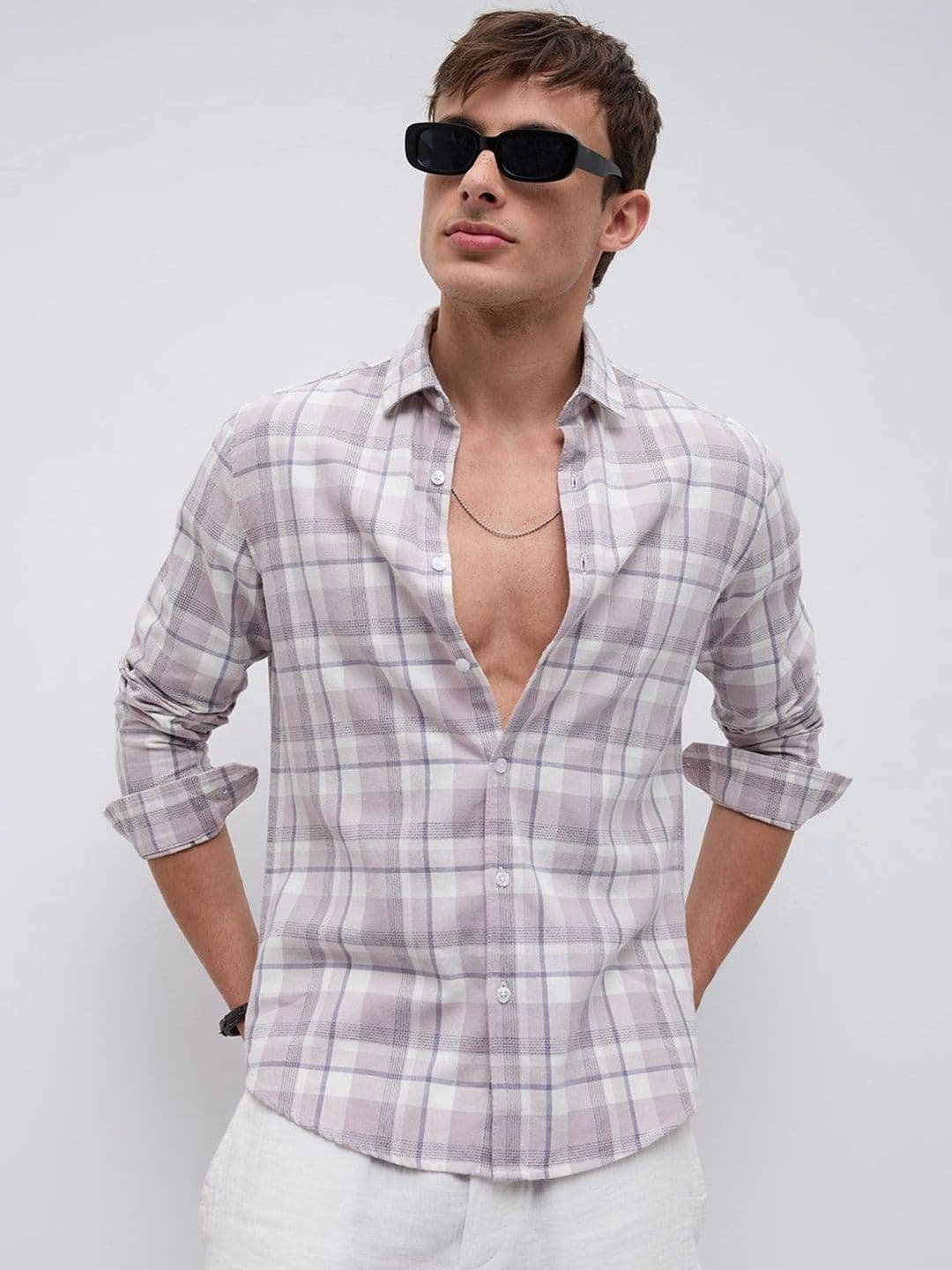 VASTRADO Dusty Pink Micro Herringbone Windowpane Checks Shirt thumbnail 5