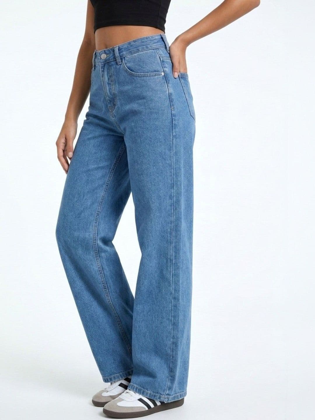 glitchez Women Comfort Wide Leg High-Rise Acid Wash Stretchable Jeans thumbnail 4