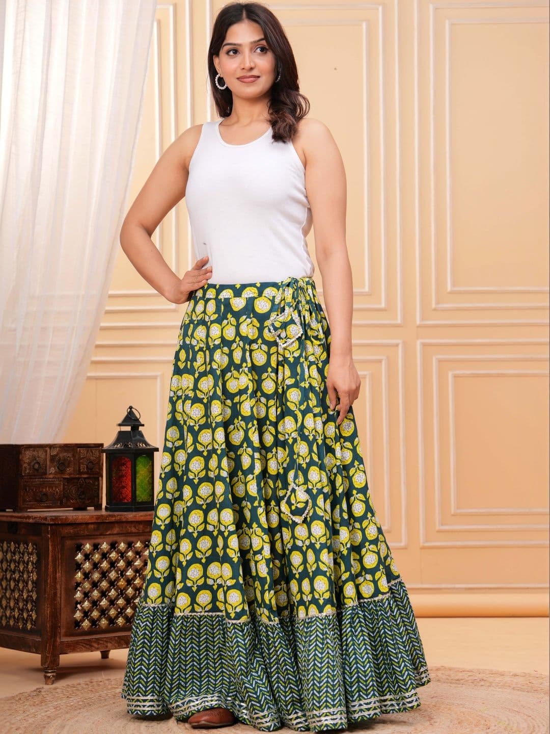 Sangria Women Cotton Cambric Floral Maxi Flared Skirt thumbnail 7