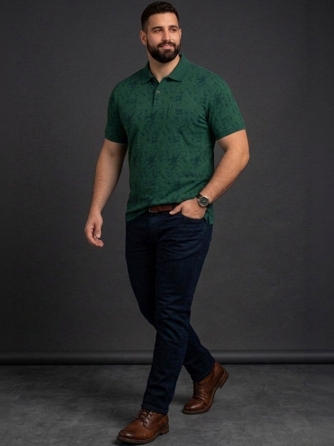Mast & Harbour Men Floral Printed Polo Collar Pockets T-shirt thumbnail 3