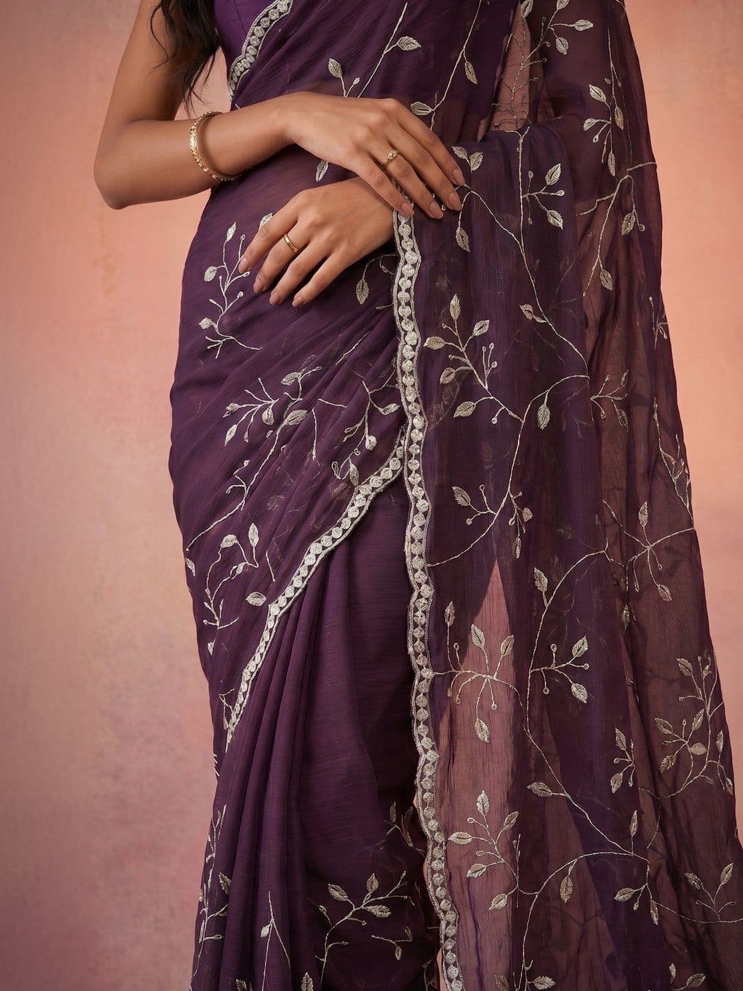 DRIP CHOWK Woven Design Embroidered Pure Chiffon Saree thumbnail 5