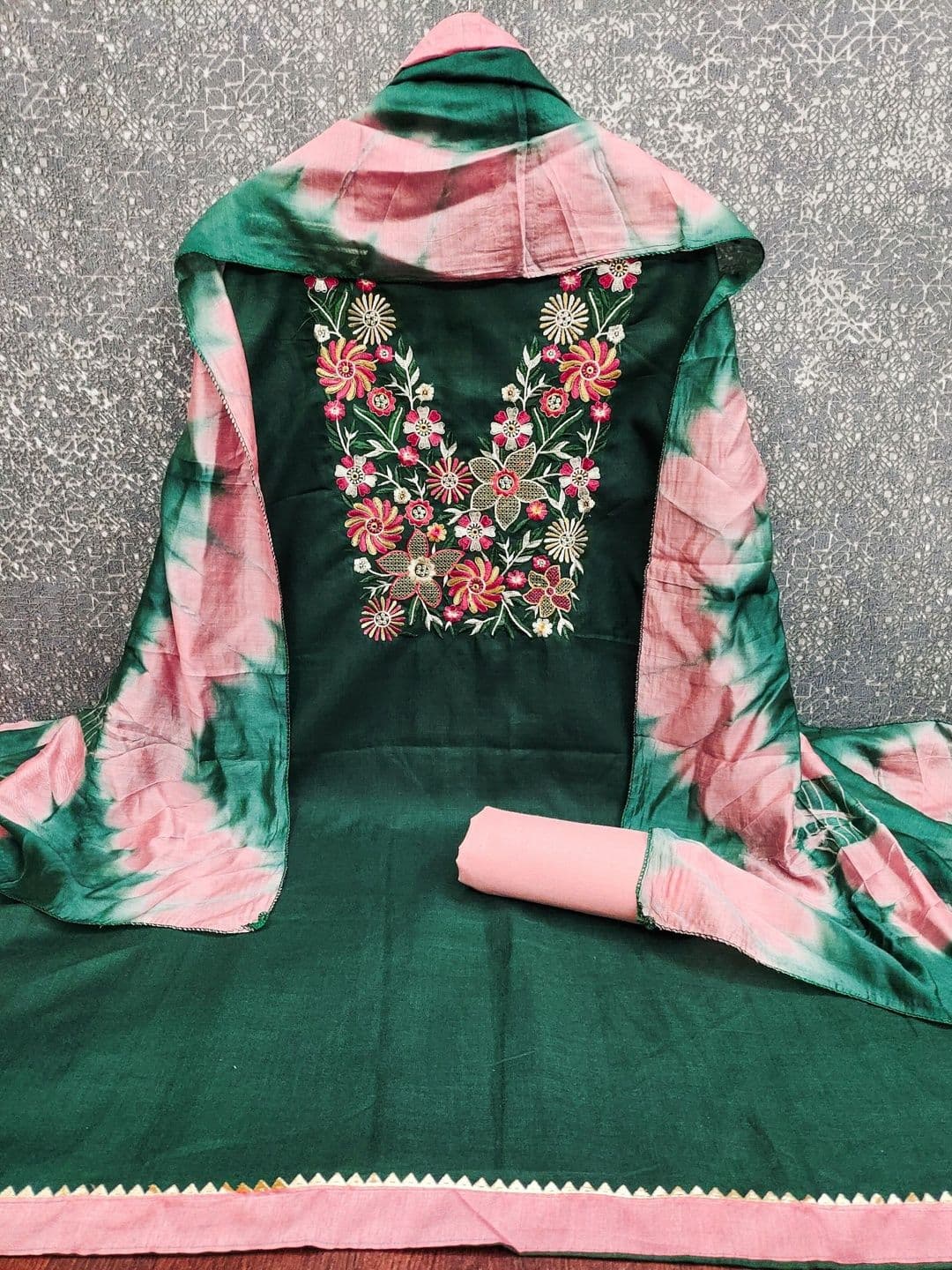 Rangtulika Ethnics Embroidered Pure Cotton Unstitched Dress Material thumbnail 3
