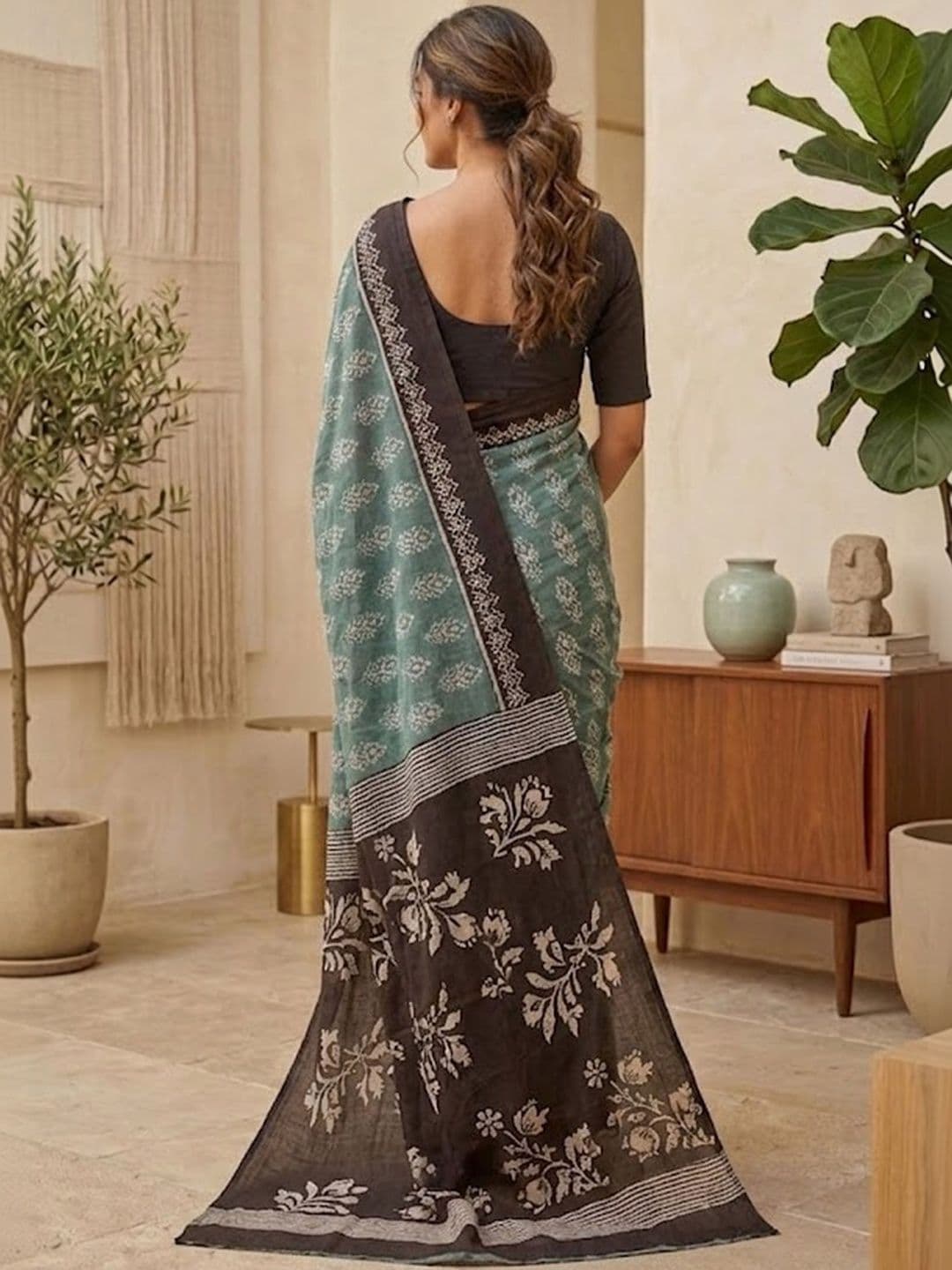 Sangria Printed Pure Cotton Block Print Sarees Blouse thumbnail 3