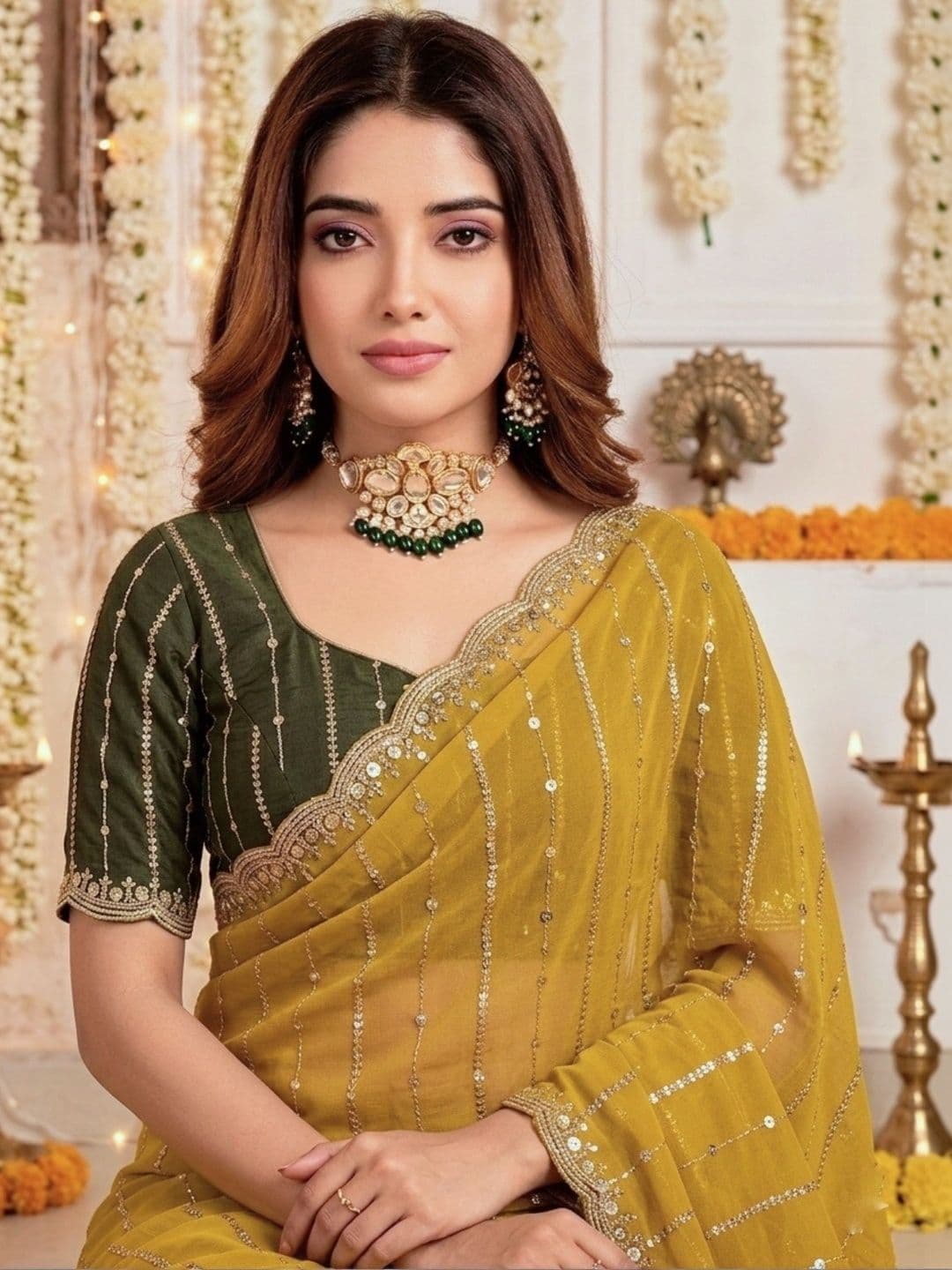 DIVASTRI Embellished Sequinned Poly Georgette Heavy Work Saree thumbnail 2
