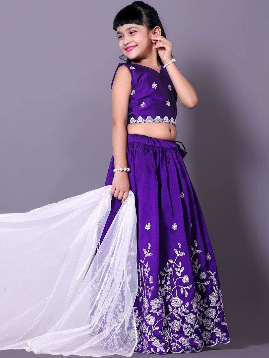RJ ONLINE Girls Embroidered Thread Work Tie and Dye Semi-Stitched Lehenga & Blouse With Dupatta thumbnail 6