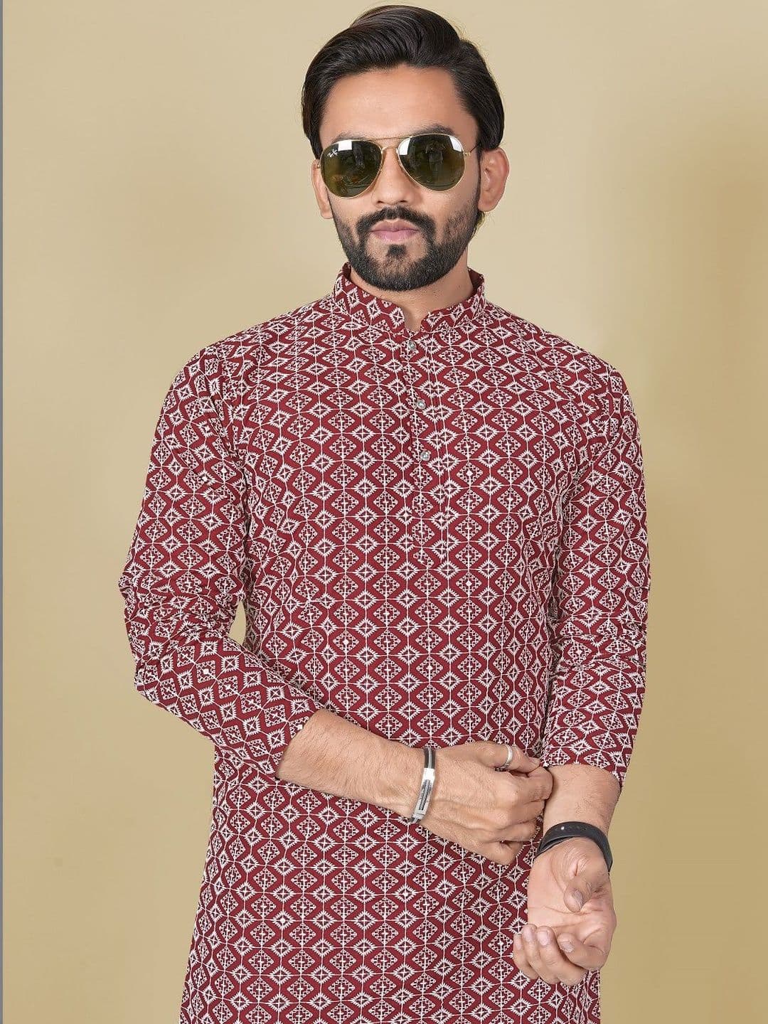 Leipzig Fashion Men Geometric Printed Kurta thumbnail 5
