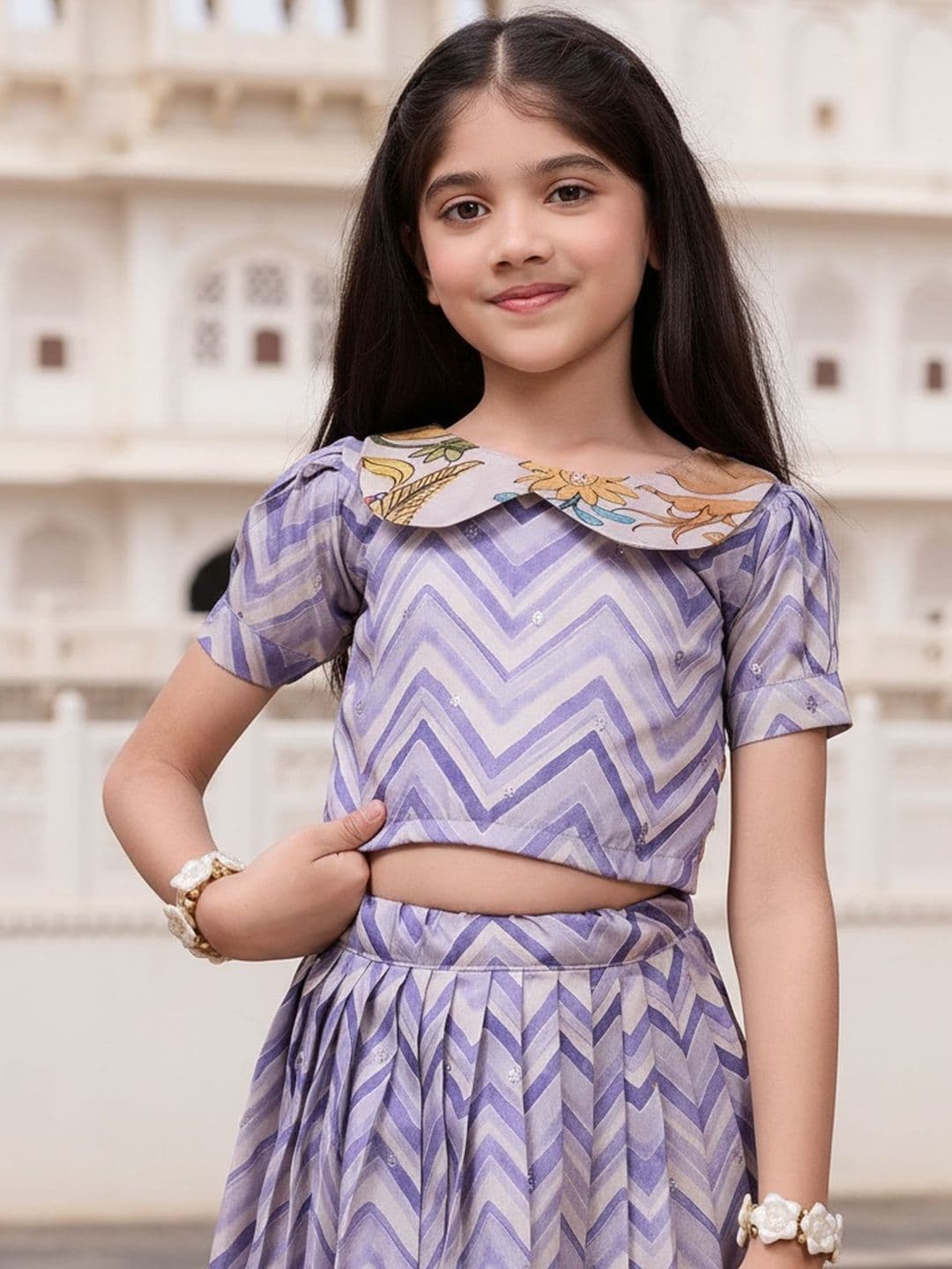 KALANANDI Girls Printed Sequinned Ready to Wear Lehenga & thumbnail 6