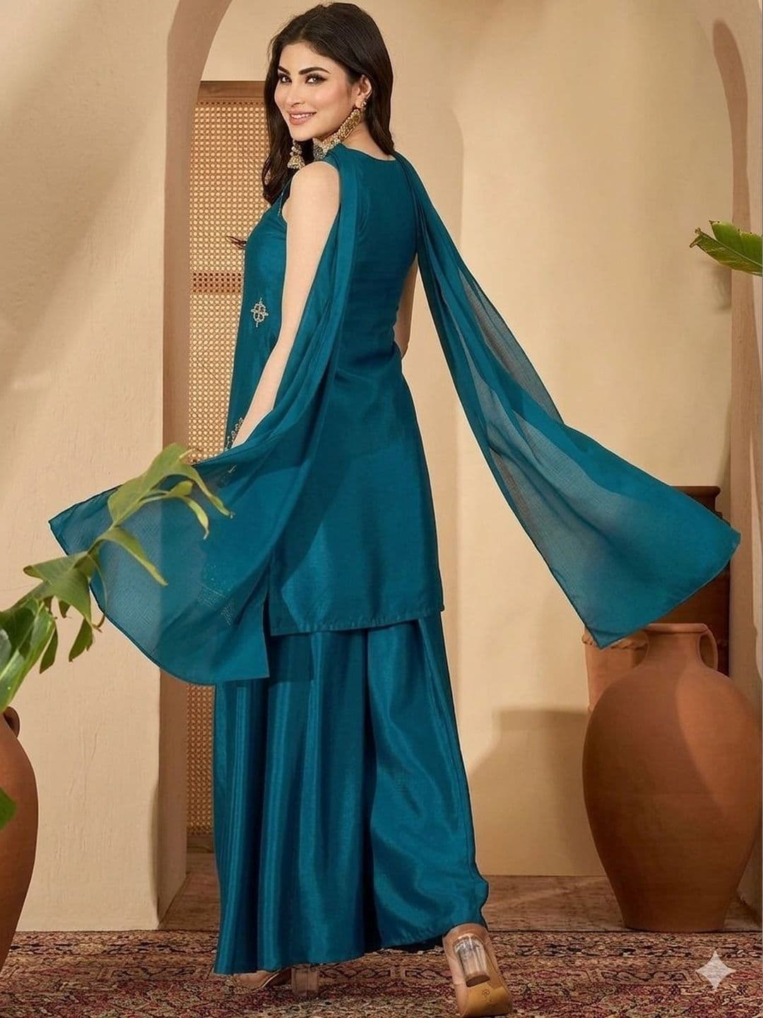 all about you Women Ethnic Motifs Embroidered Regular Thread Work Kurta with Sharara & With Dupatta thumbnail 3