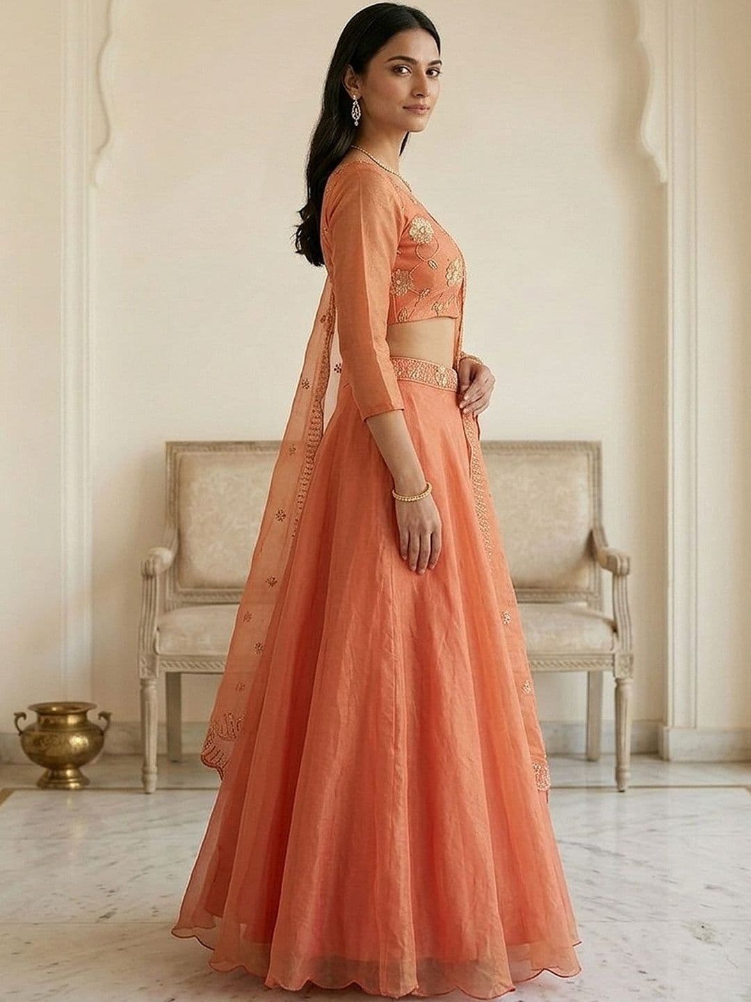 Warthy Ent Embroidered Thread Work Ready to Wear Lehenga & Blouse With Dupatta thumbnail 6