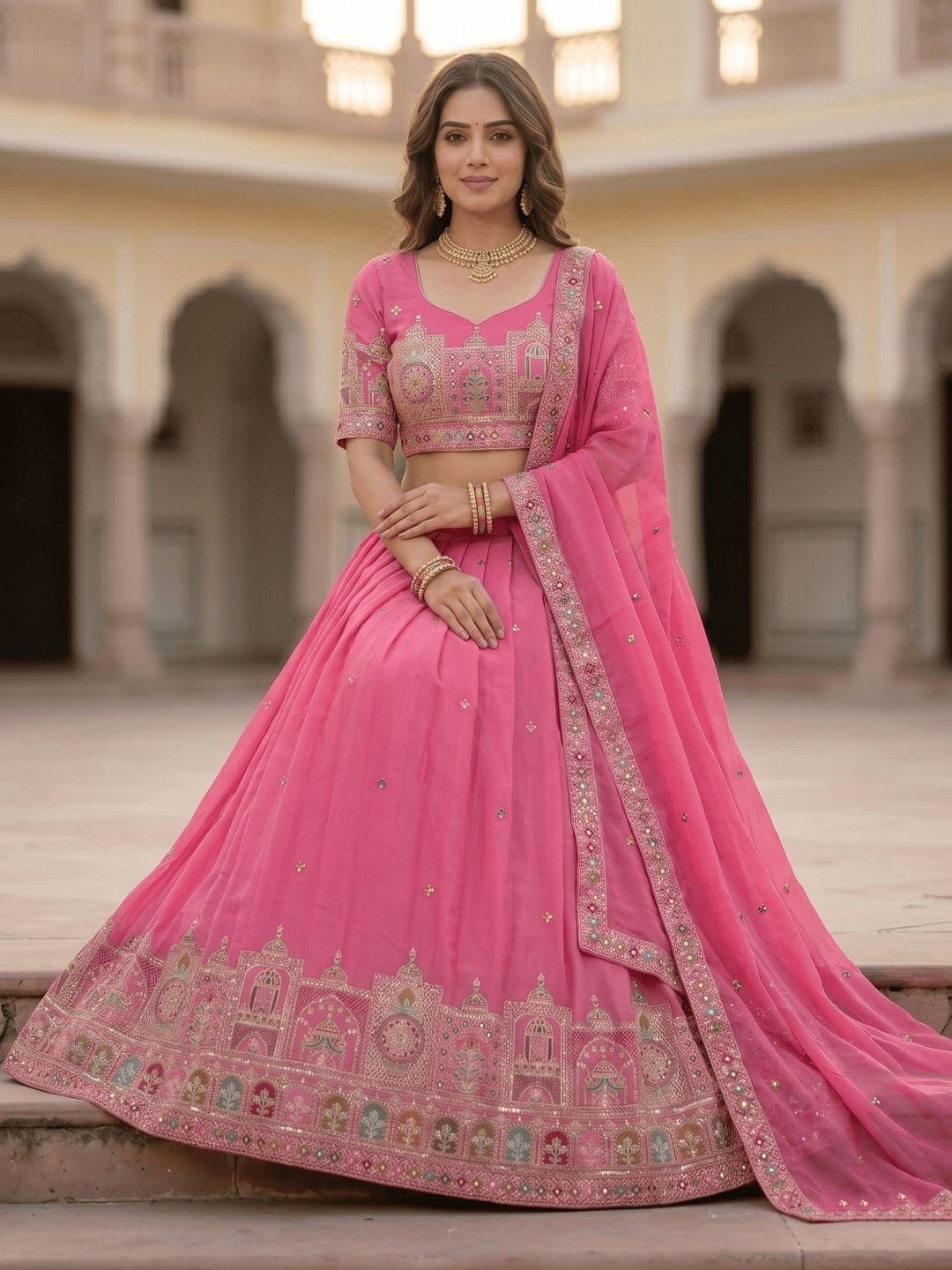 Jogmaya Fashion Embellished Sequinned Semi-Stitched Lehenga & Blouse With Dupatta thumbnail 3
