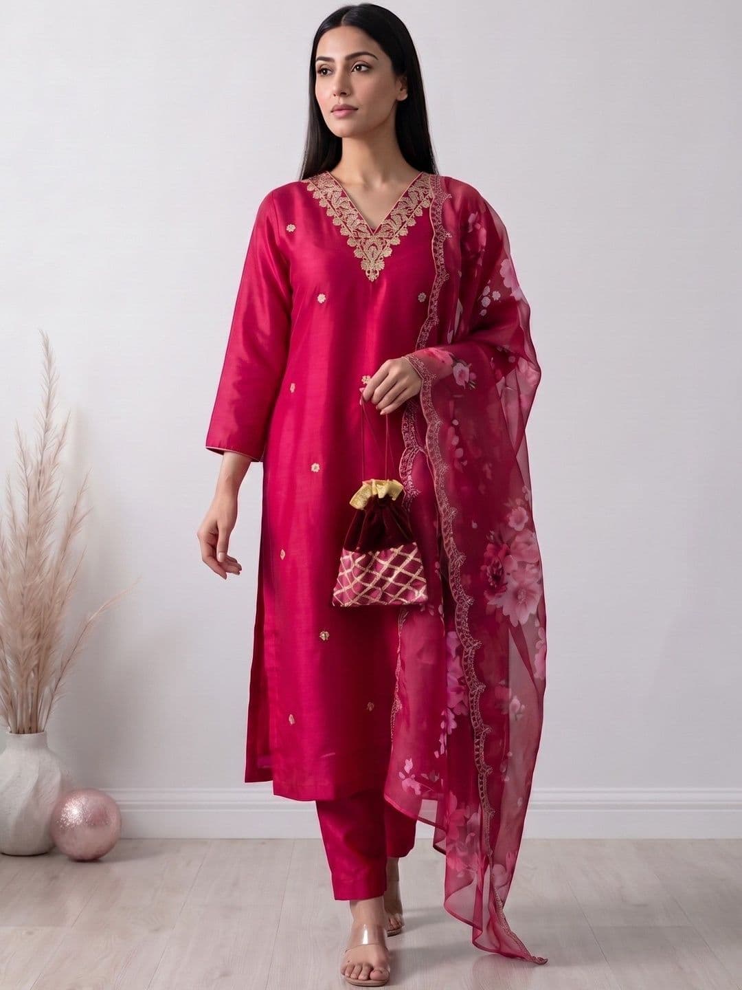 KALINI Women Ethnic Motifs Embroidered Regular Thread Work Kurta with Trousers & With Dupatta thumbnail 5