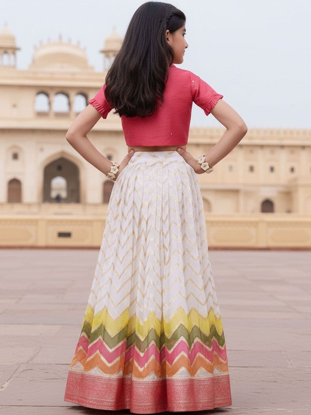 KALANANDI Girls Mirror Work Ready to Wear Lehenga & thumbnail 2
