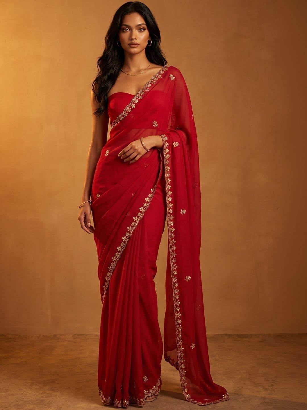 DRIP CHOWK Embellished Embroidered Pure Georgette Heavy Work Saree - view 1