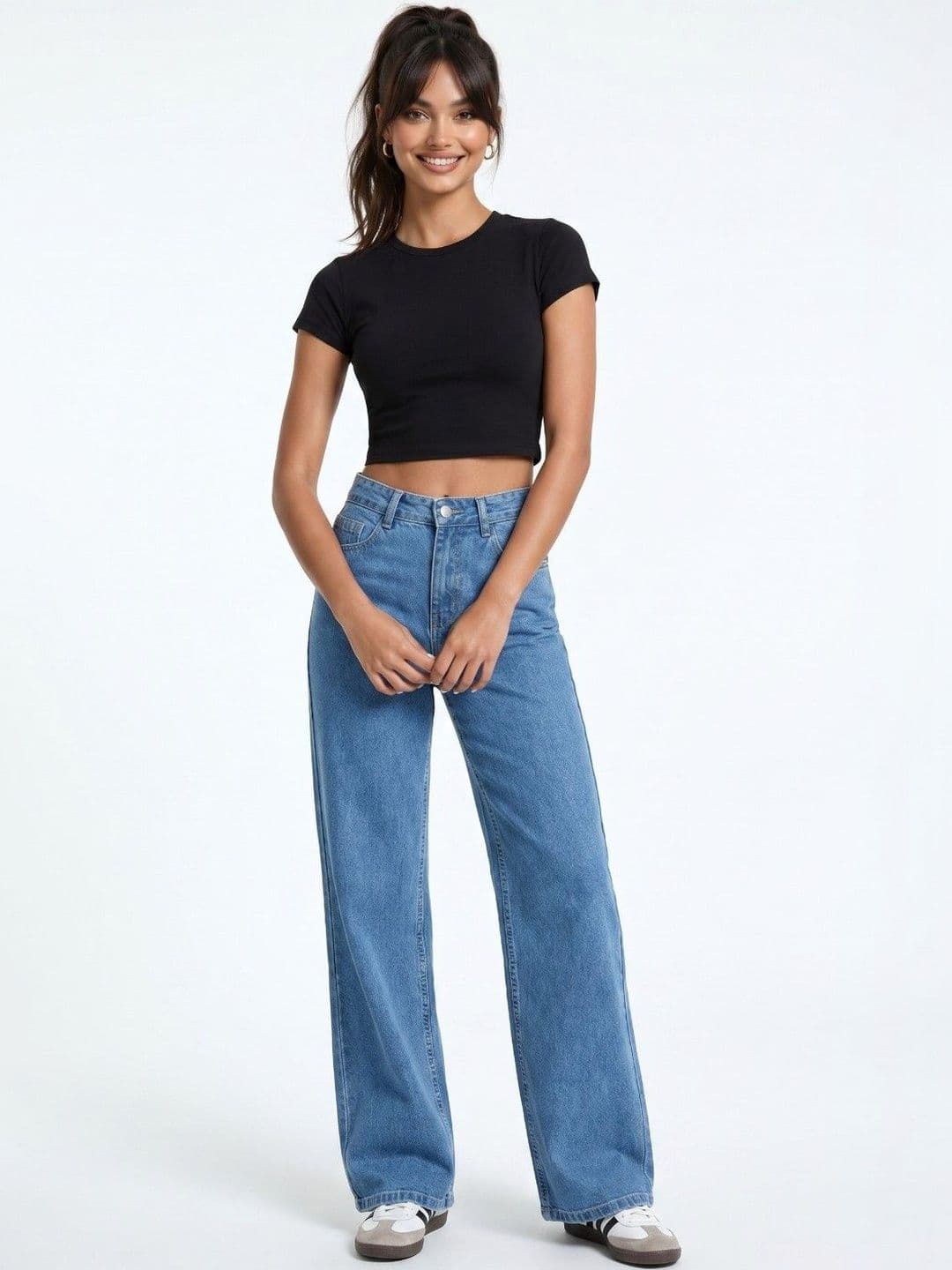 glitchez Women Comfort Wide Leg High-Rise Acid Wash Stretchable Jeans thumbnail 2
