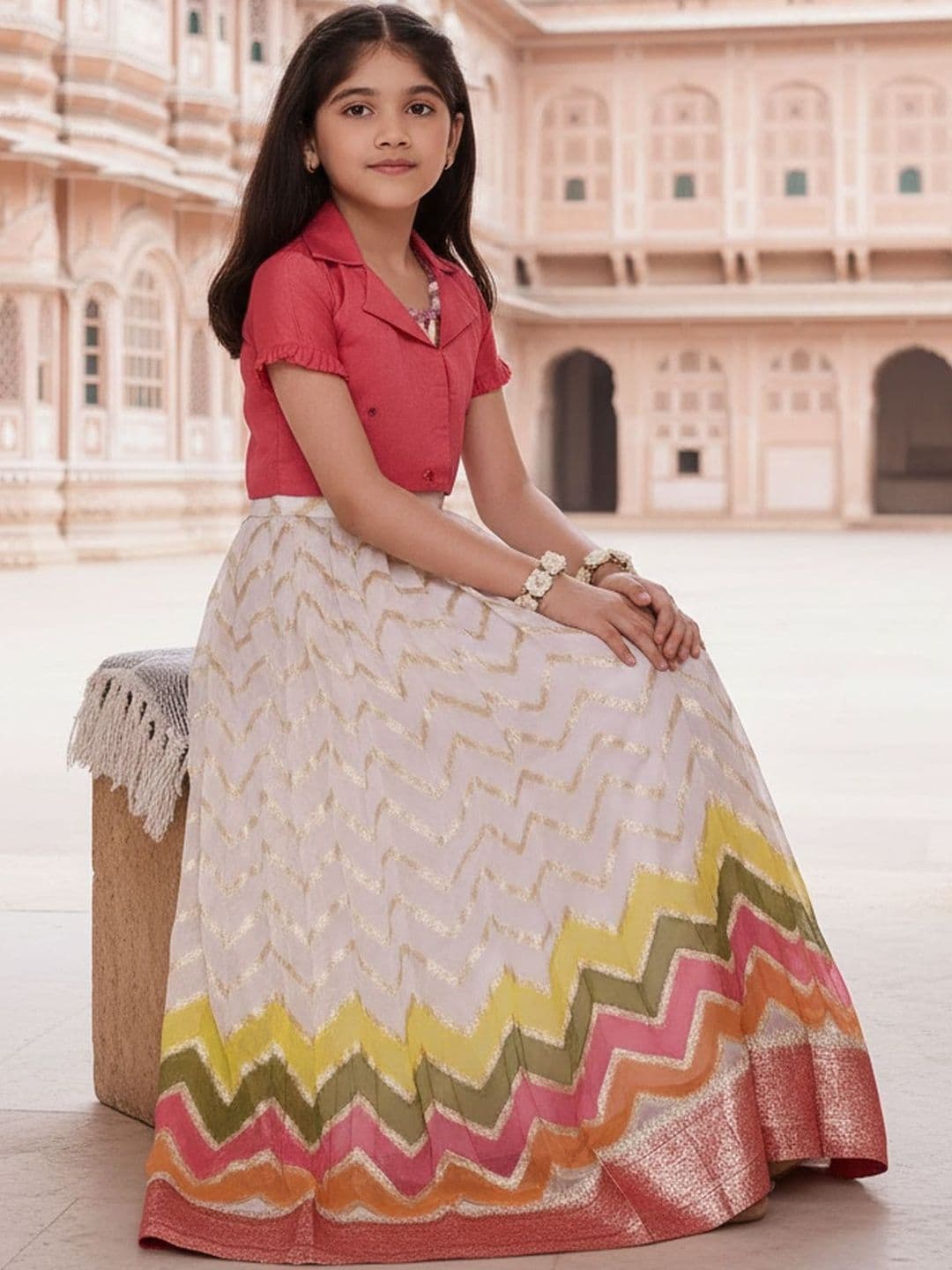 KALANANDI Girls Mirror Work Ready to Wear Lehenga & thumbnail 6