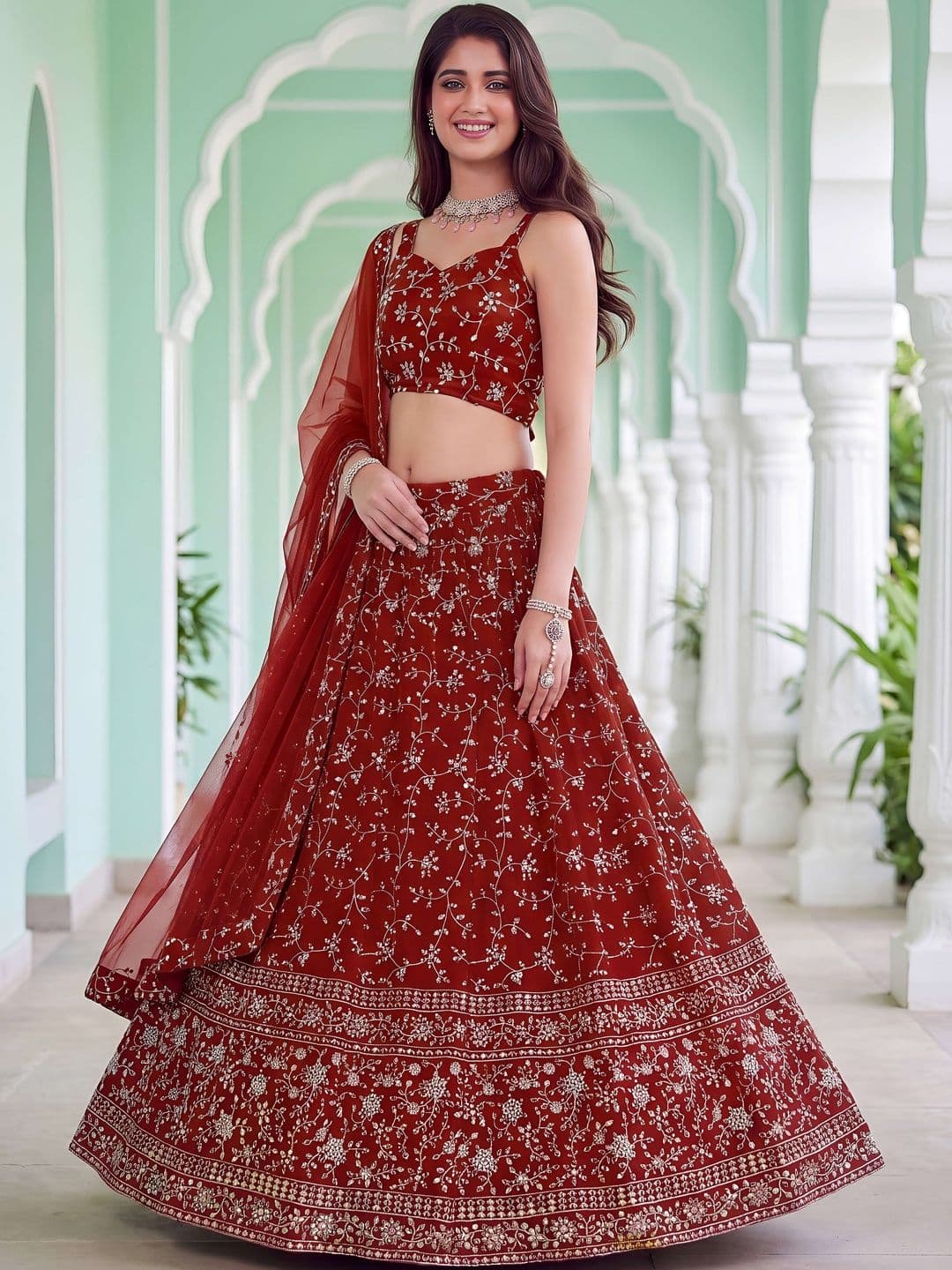 Zeel Clothing Embroidered Sequinned Ready to Wear Lehenga & Blouse With Dupatta - view 1